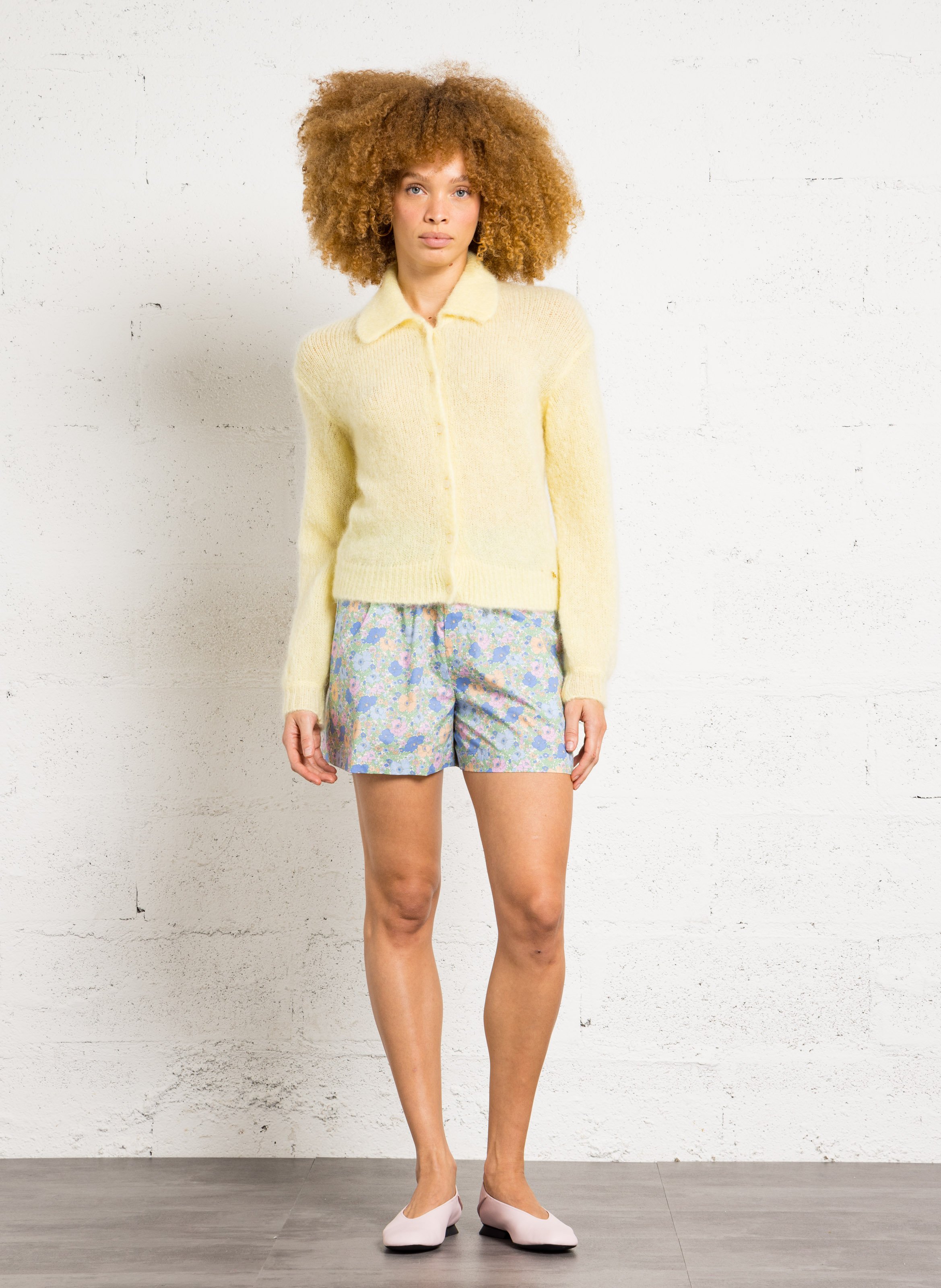 Polo collar mohair blend cardigan DES PETITS HAUTS Yellow