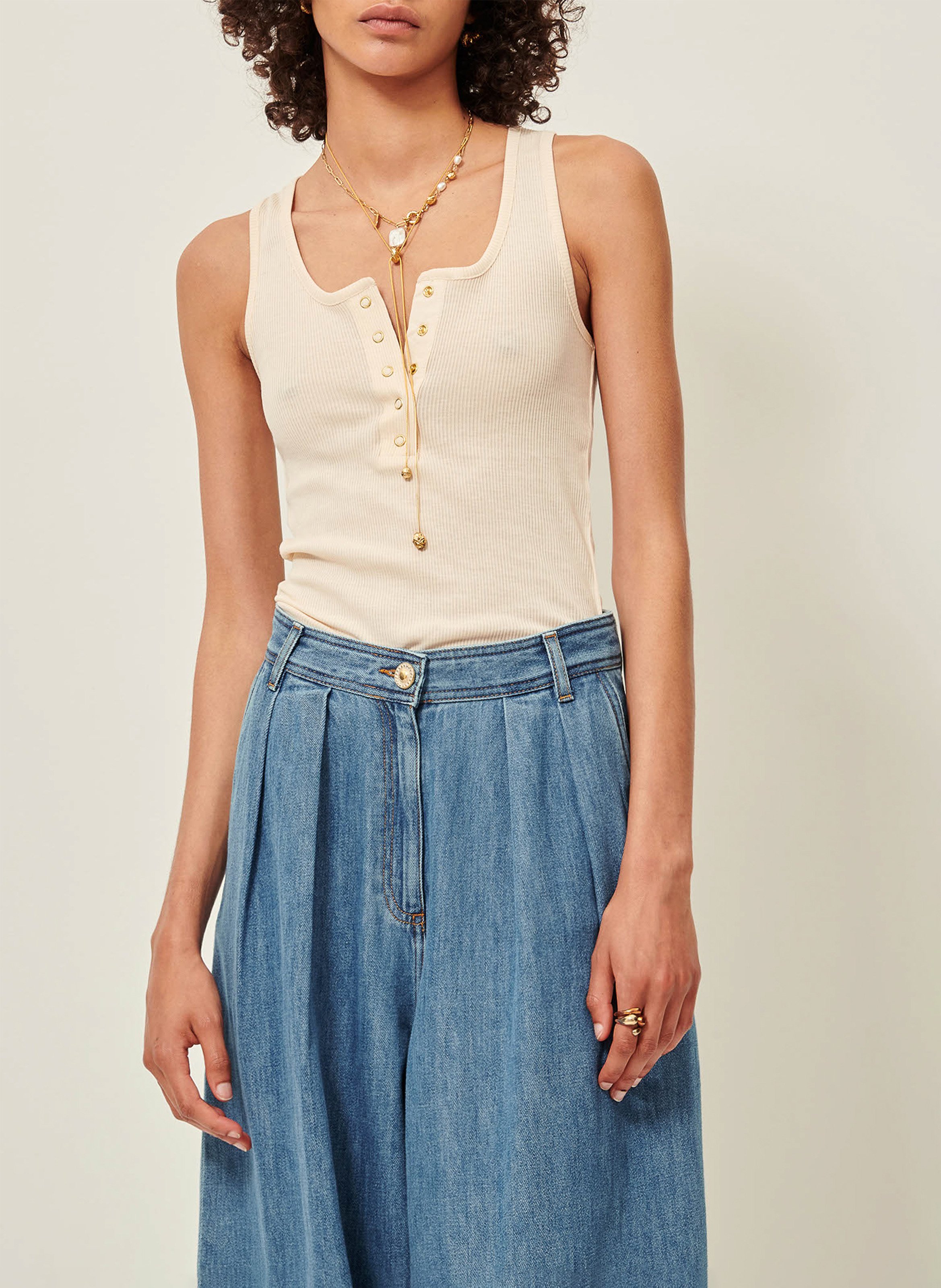 Aansluitende tanktop in effen jersey SESSUN Beige