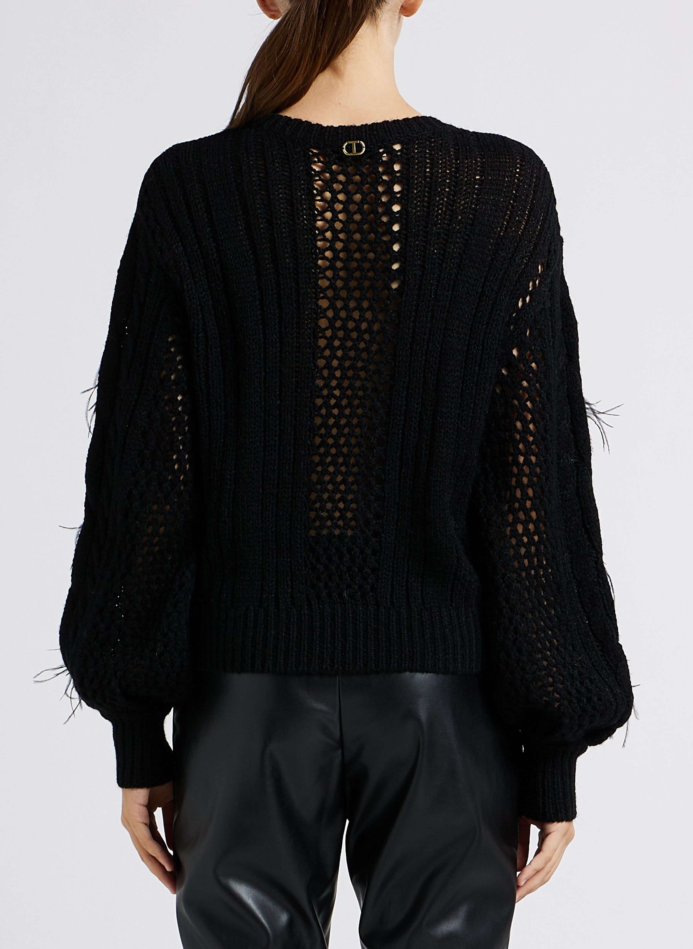 Round-neck sweater with feathers TWINSET Black