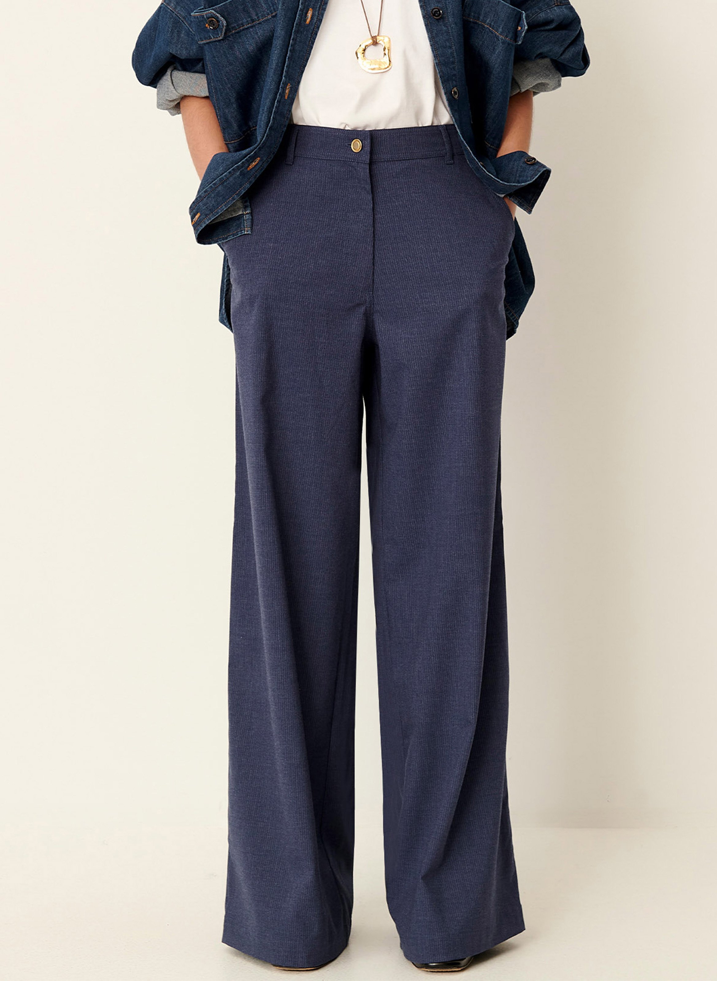 Pantalon large en lin mélangé SESSUN Bleu