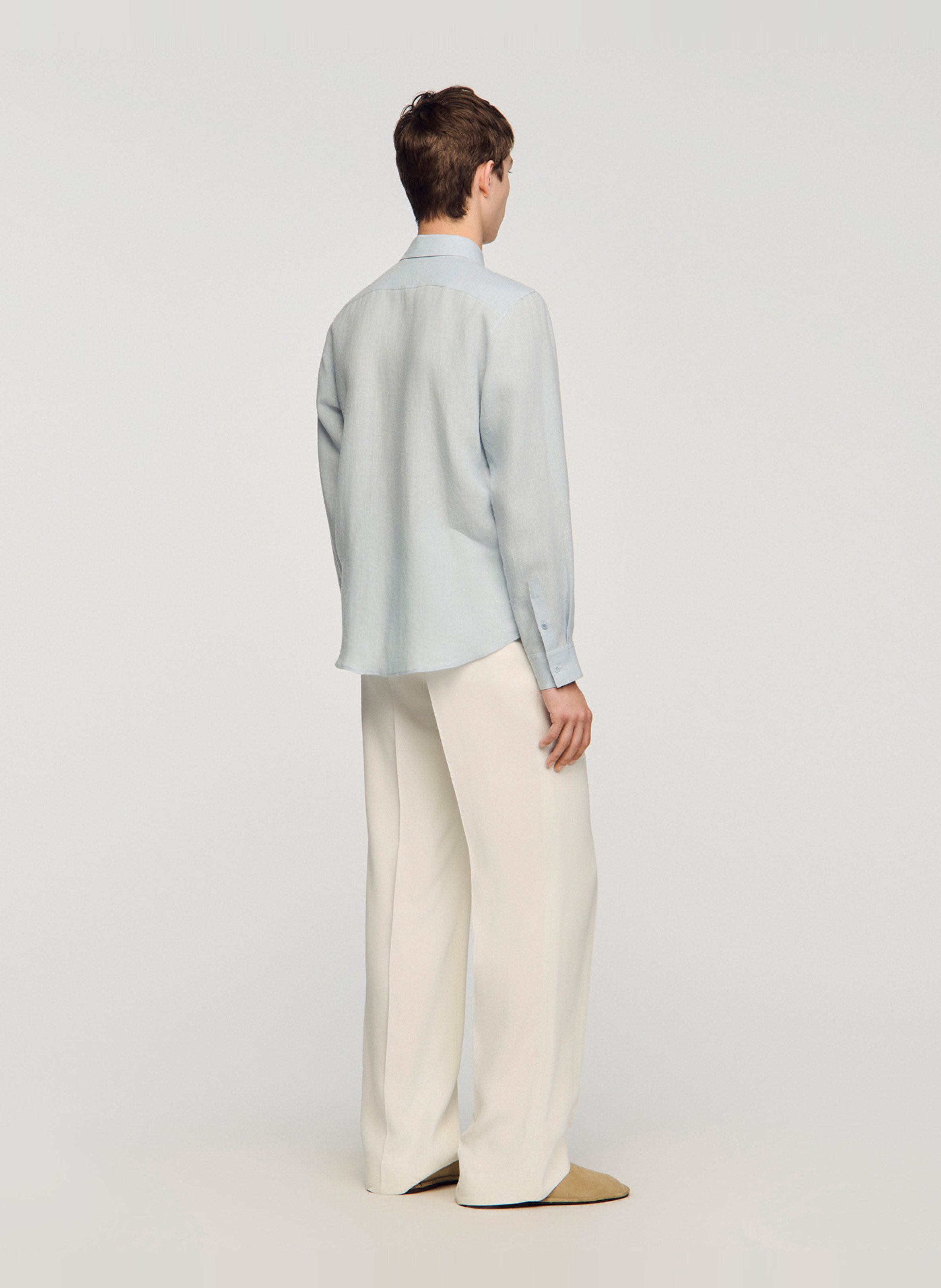 Chemise droite en lin Bleu