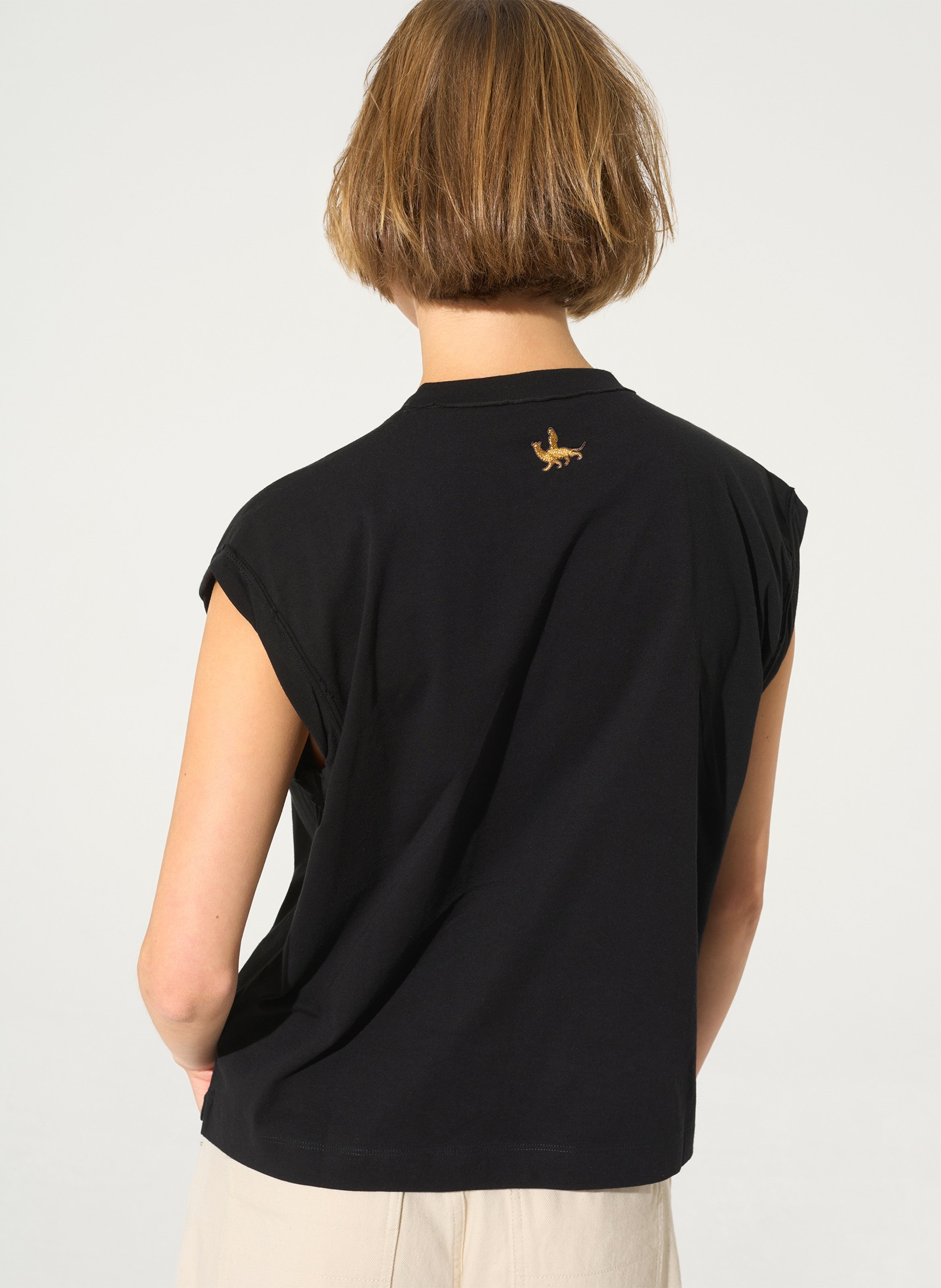 Tee-shirt droit col V en coton bio COTELAC Noir