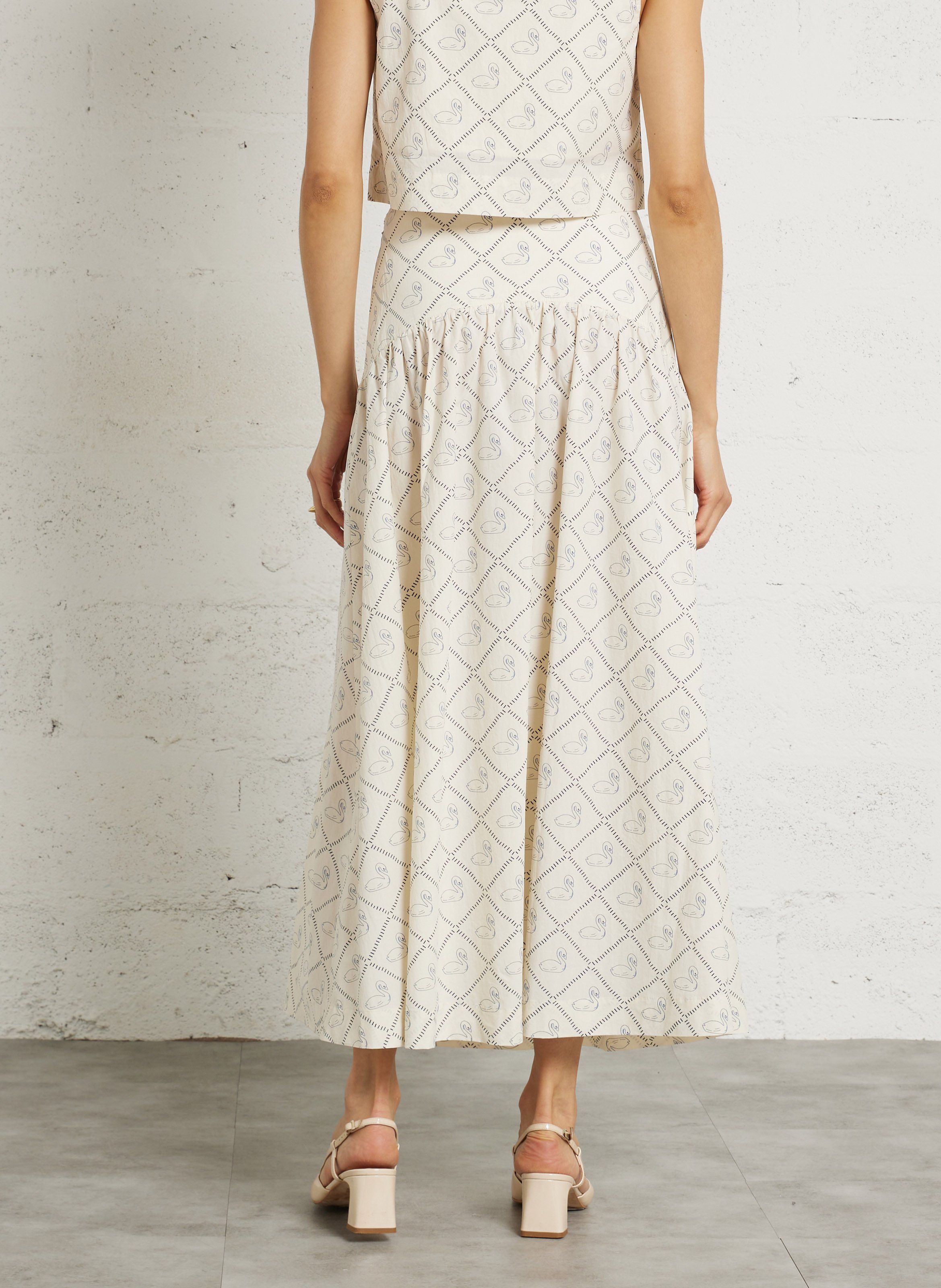 Jupe midi évasée en coton THE TINY BIG SISTER Beige