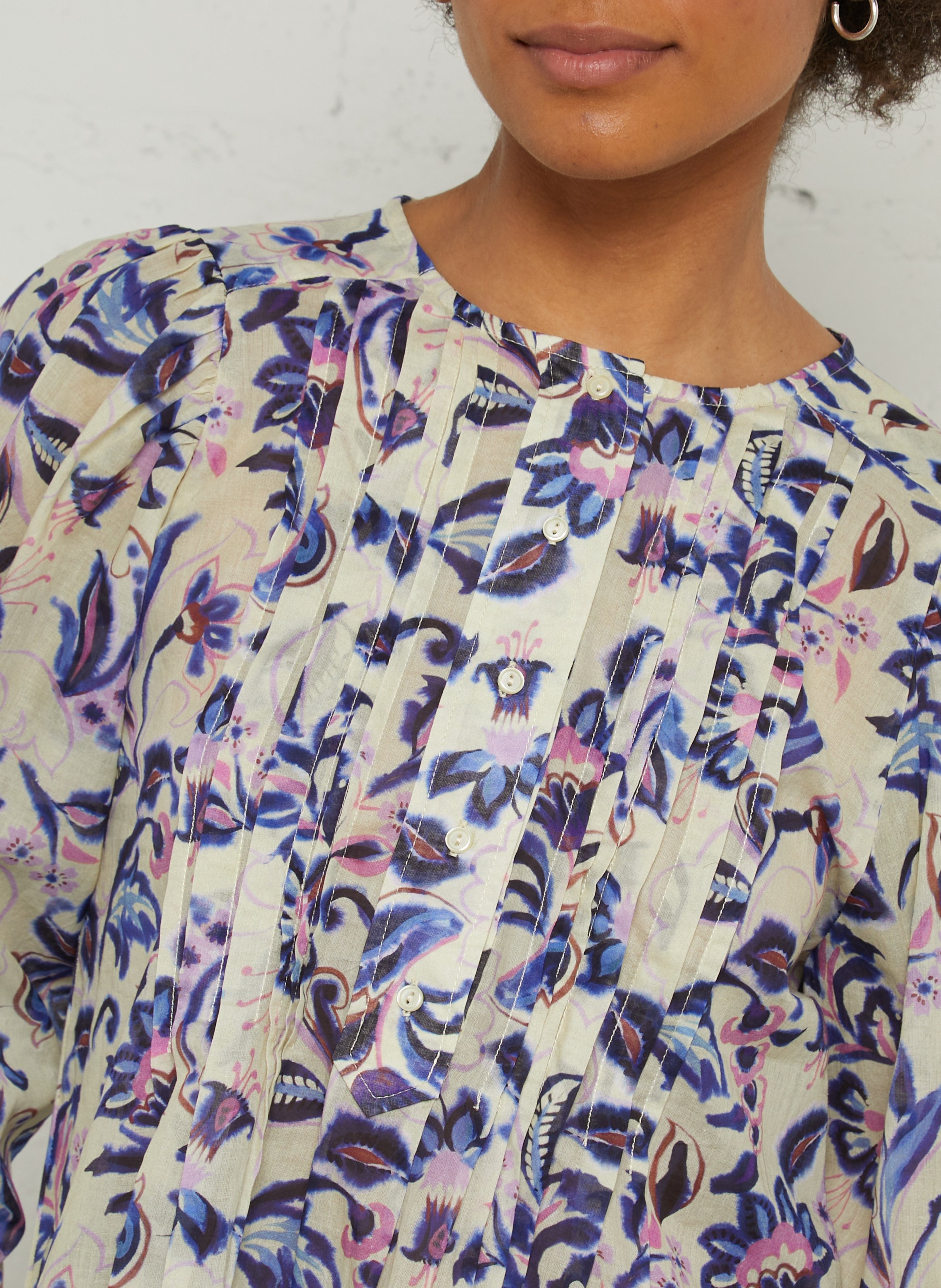 Blouse col rond imprimée à plis SUD EXPRESS Bleu