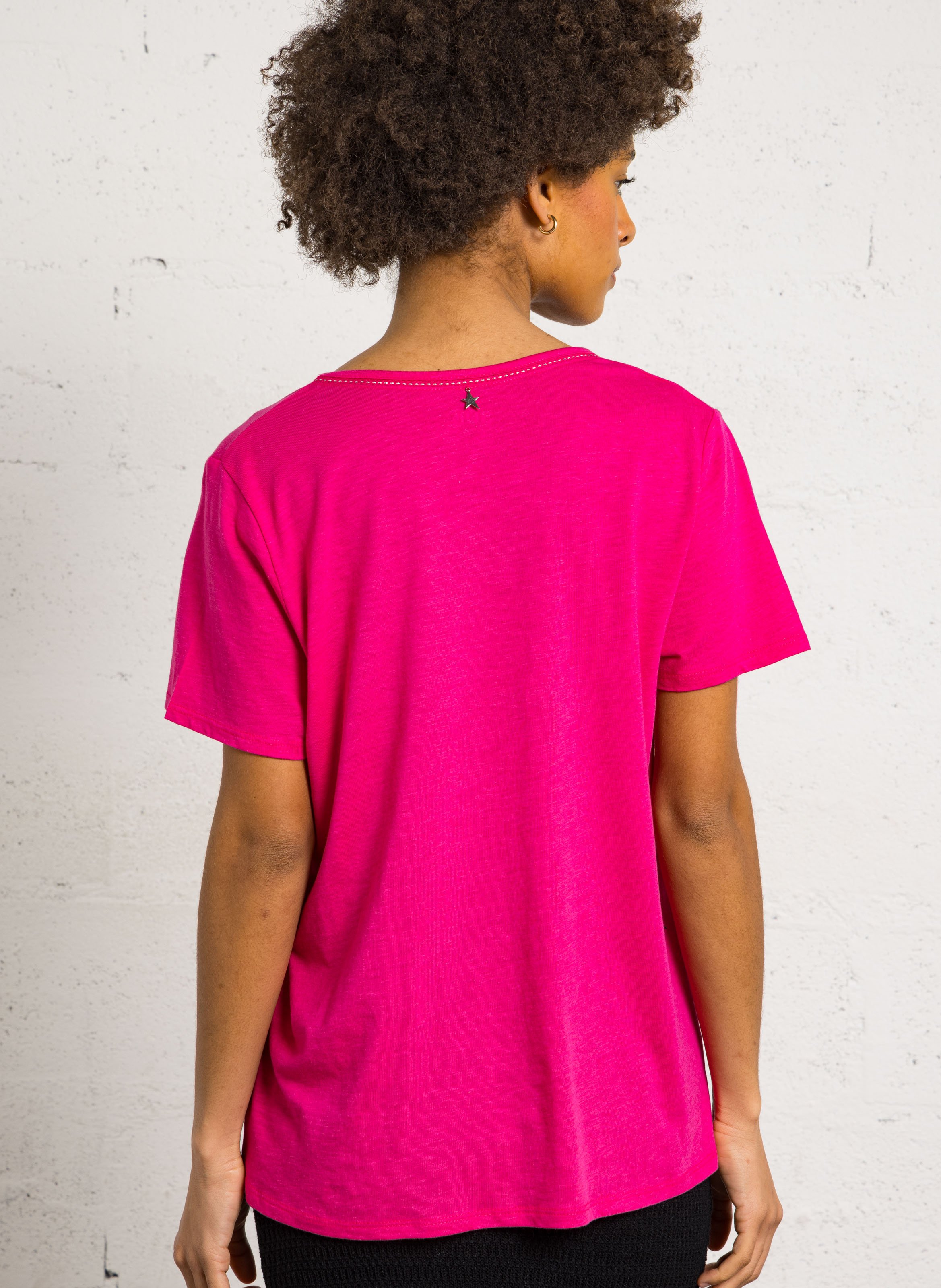 Oversize V-Ausschnitt T-Shirt aus Baumwollmischung SUD EXPRESS Rosa