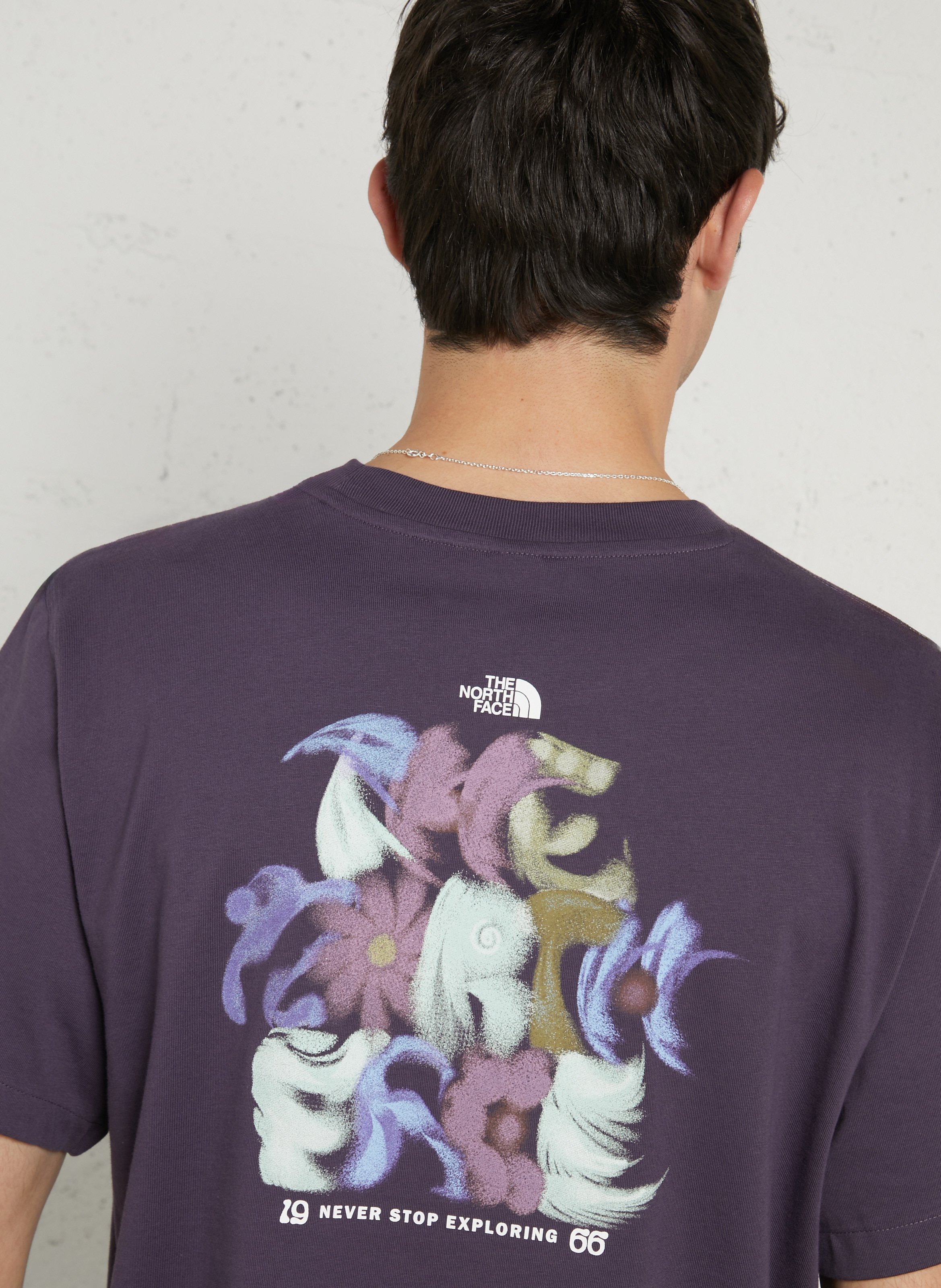 Straight round-neck cotton T-shirt with screen print THE NORTH FACE Purple