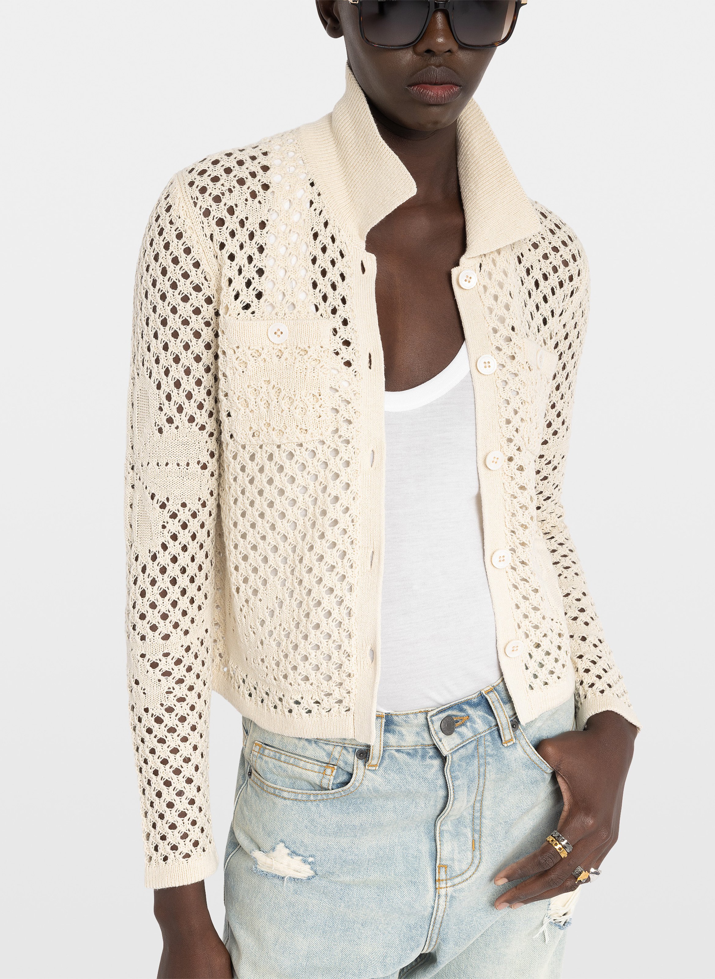Cardigan droit col classique en coton et lin mélangé ZADIG&VOLTAIRE Blanc