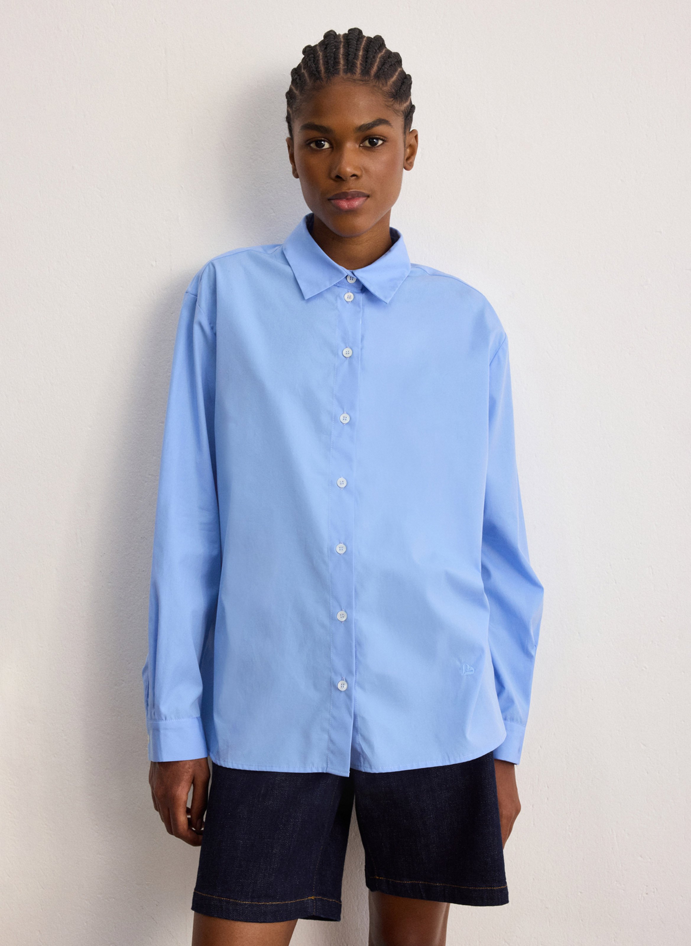 Chemise droite en coton PABLO Bleu