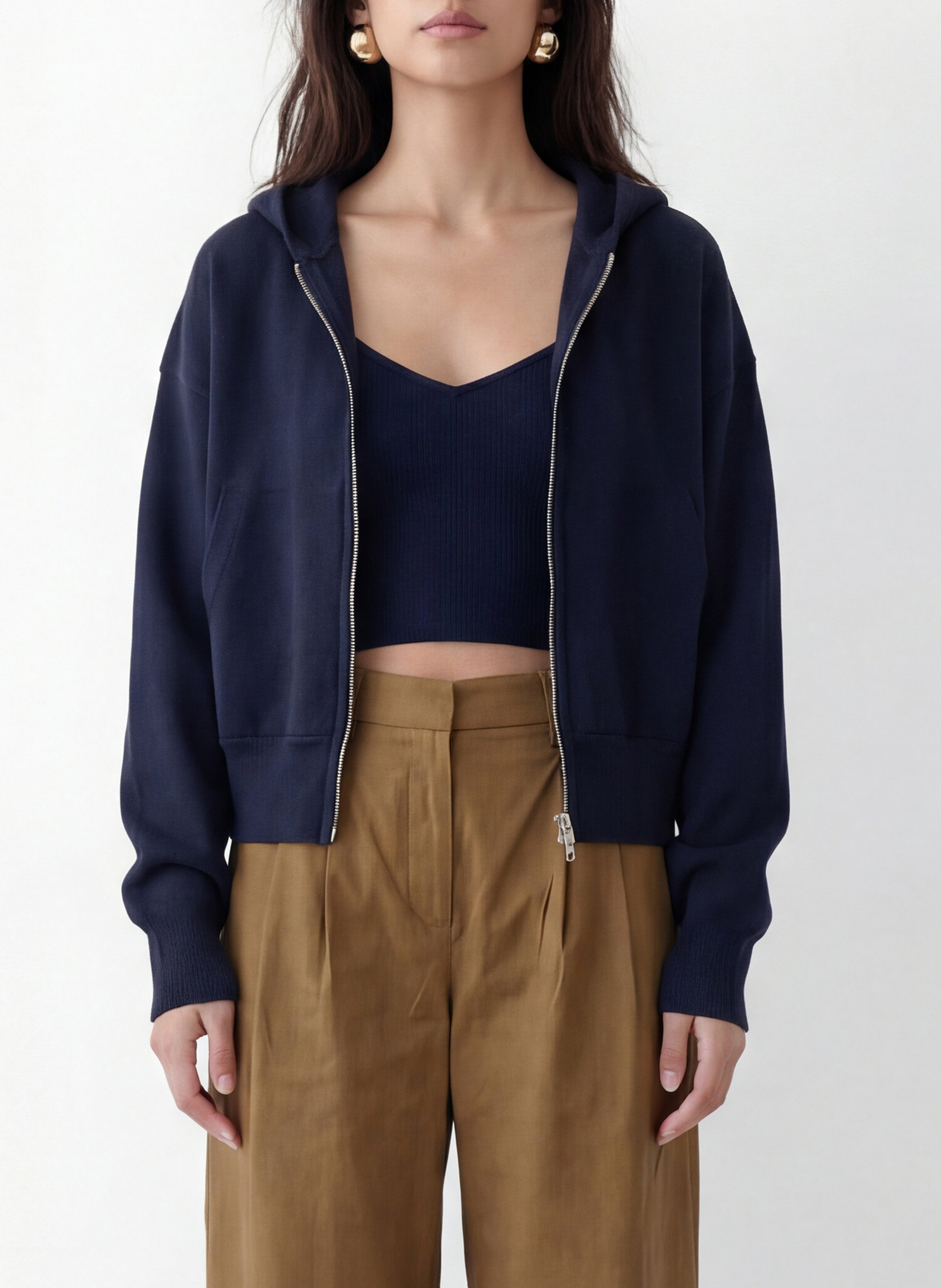 Gilet zippé à capuche en maille unie KOOKAI Bleu