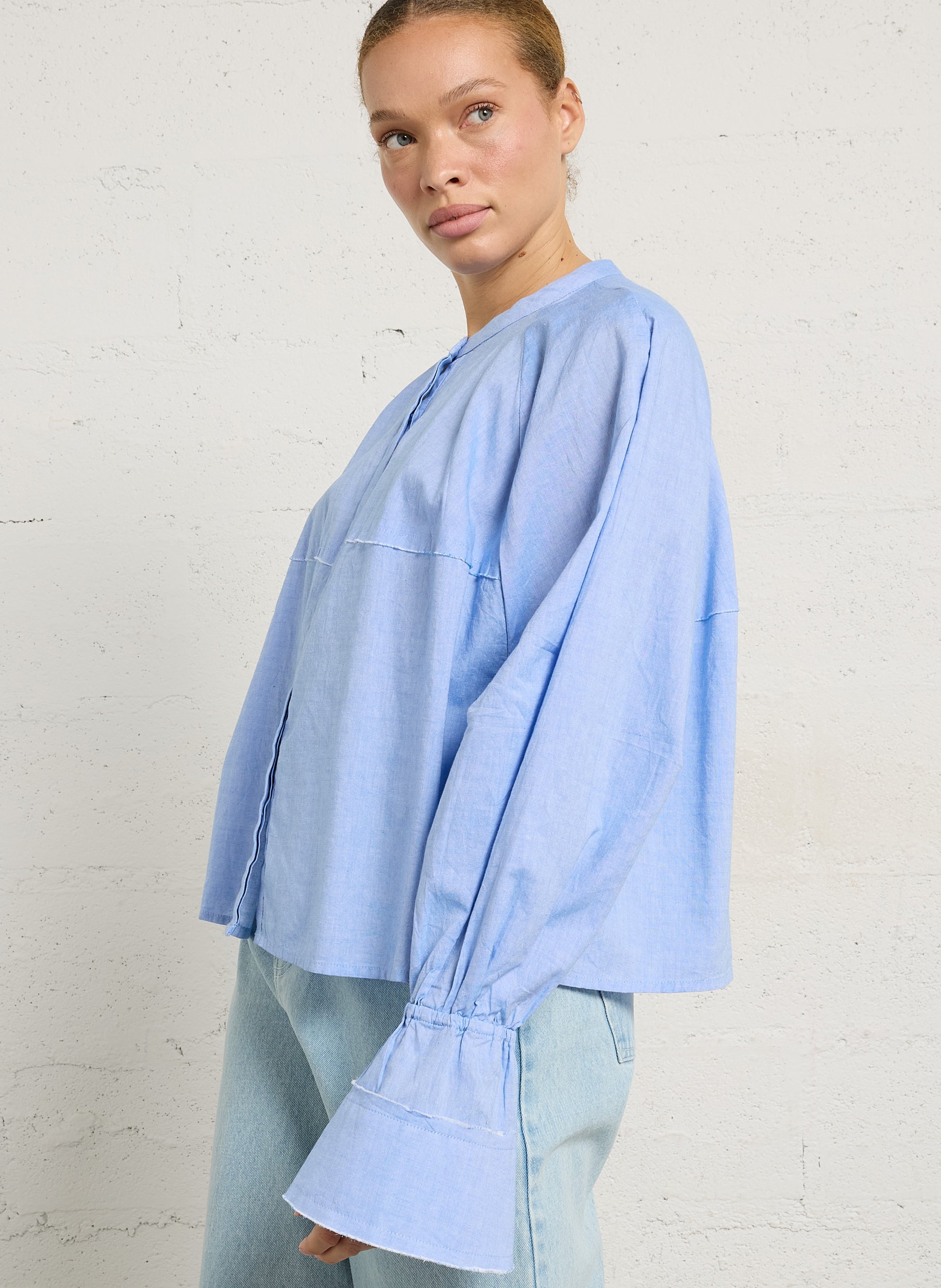 Korte, katoenen jurk met ronde hals MES DEMOISELLES Blauw