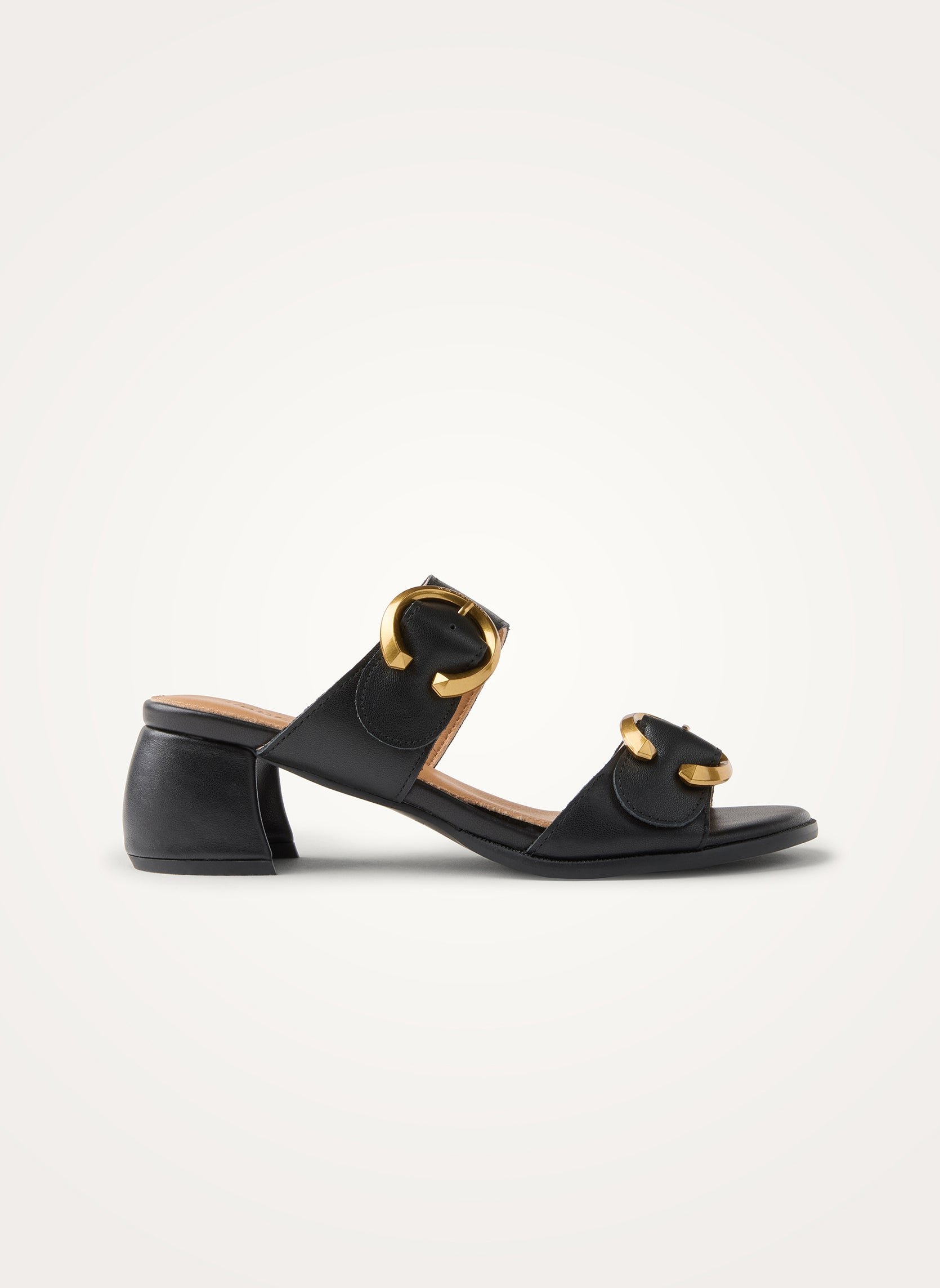 Leather mules with half-moon heel and straps VANESSA WU