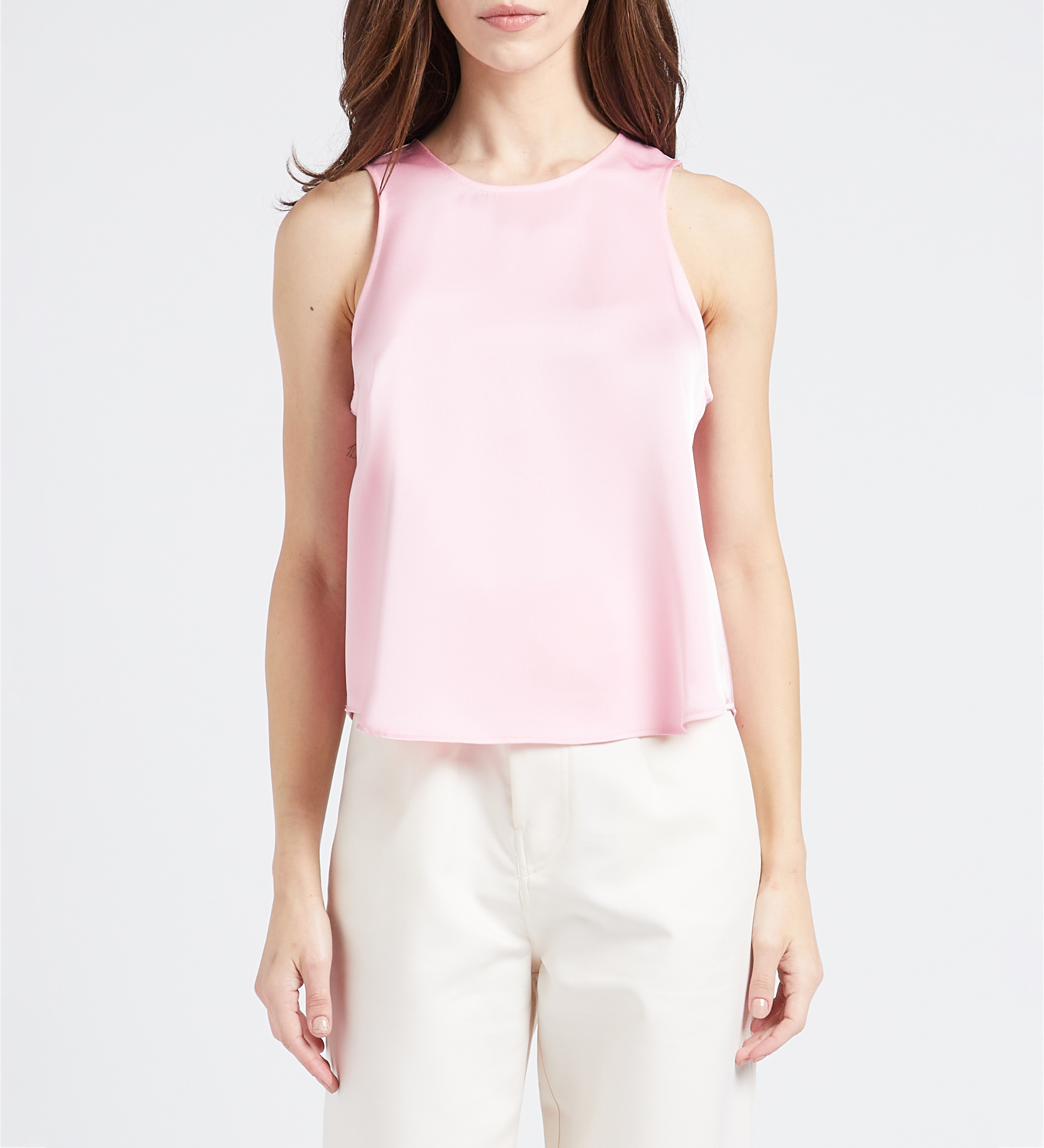 Mouwloze, gesatineerde top met ronde hals COLLECTORS CLUB Roze