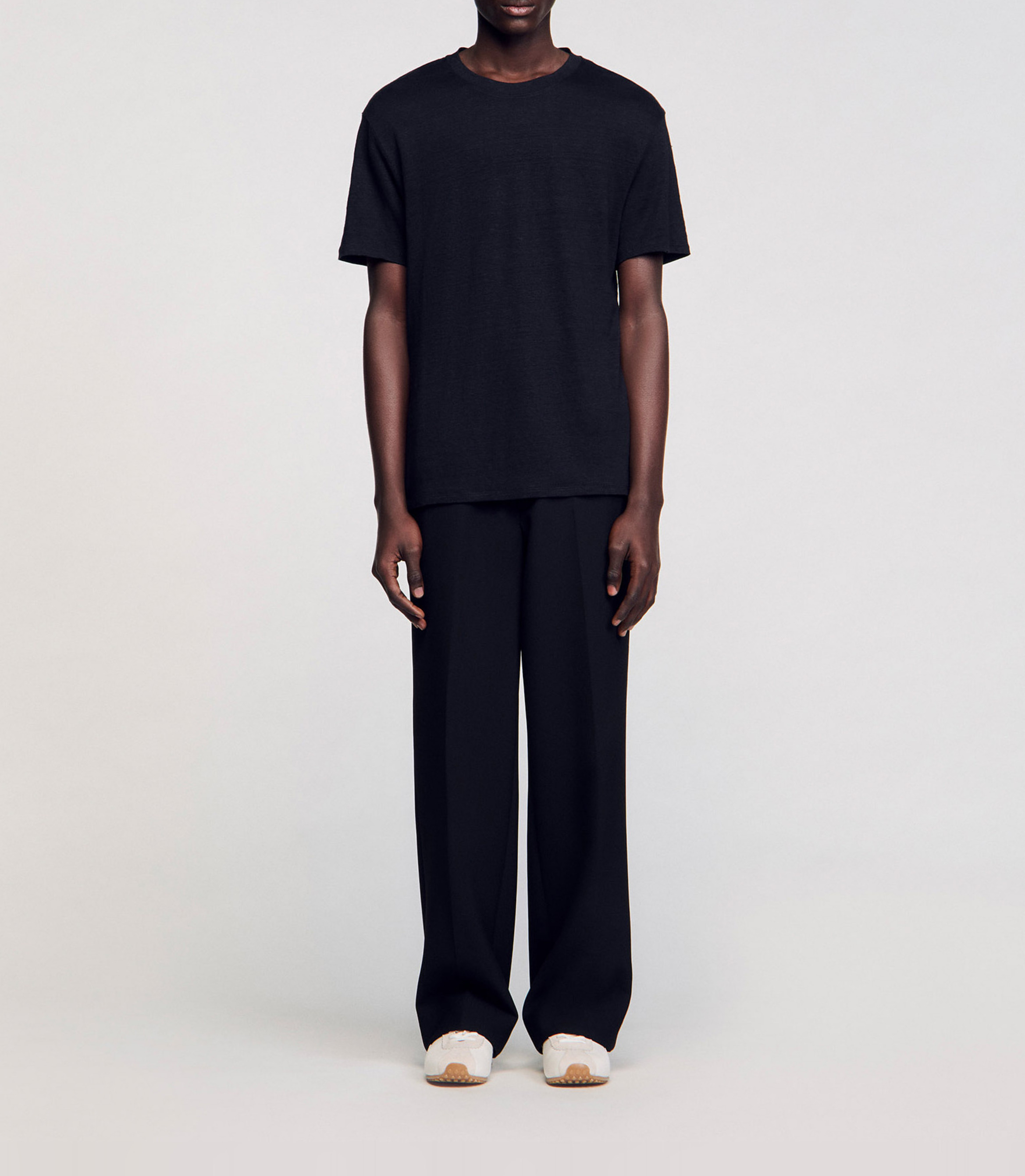 Tee-shirt col rond regular-fit en lin SANDRO Noir
