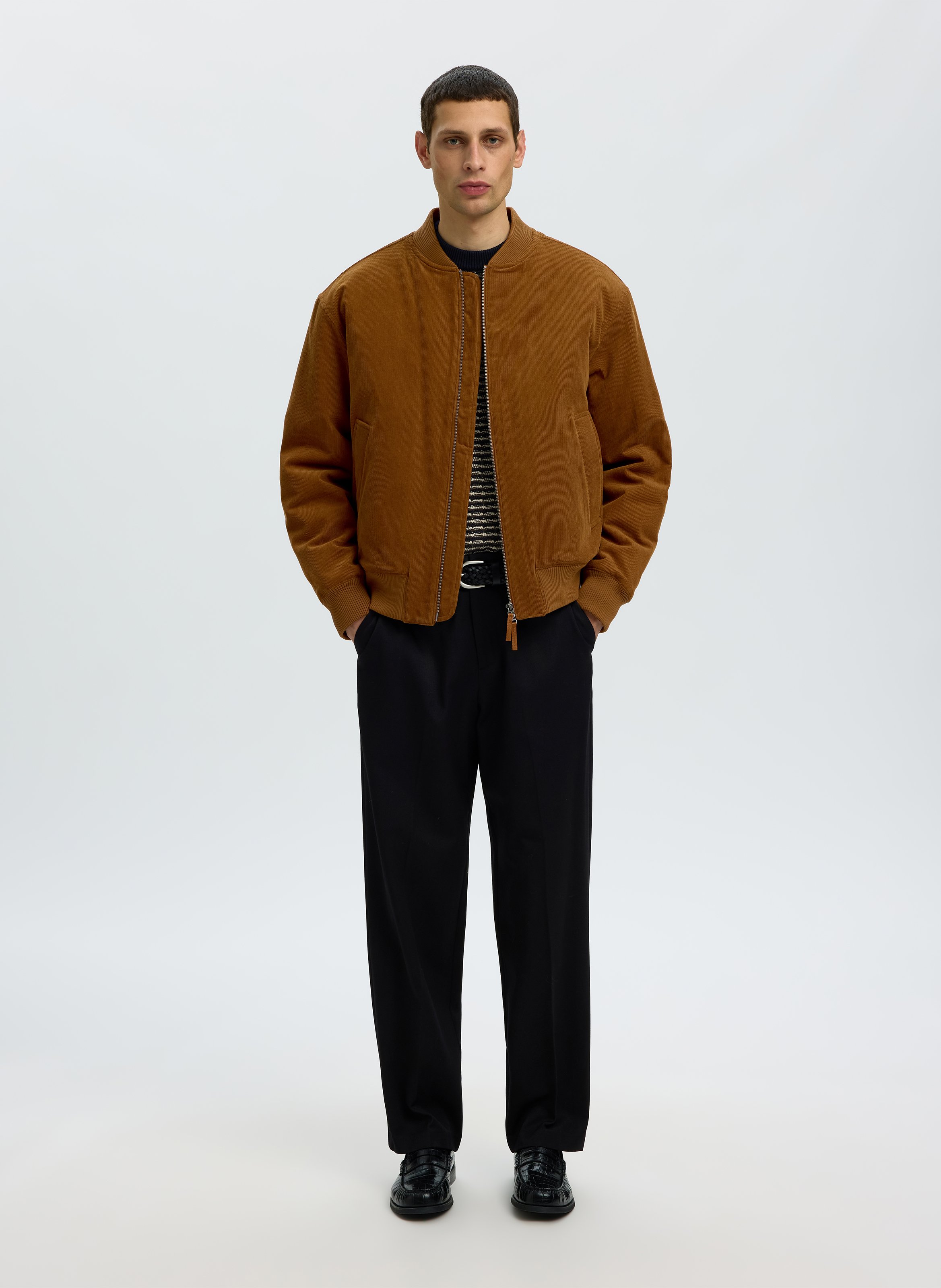 Teddy-collar jacket in organic cotton blend SELECTED Brown