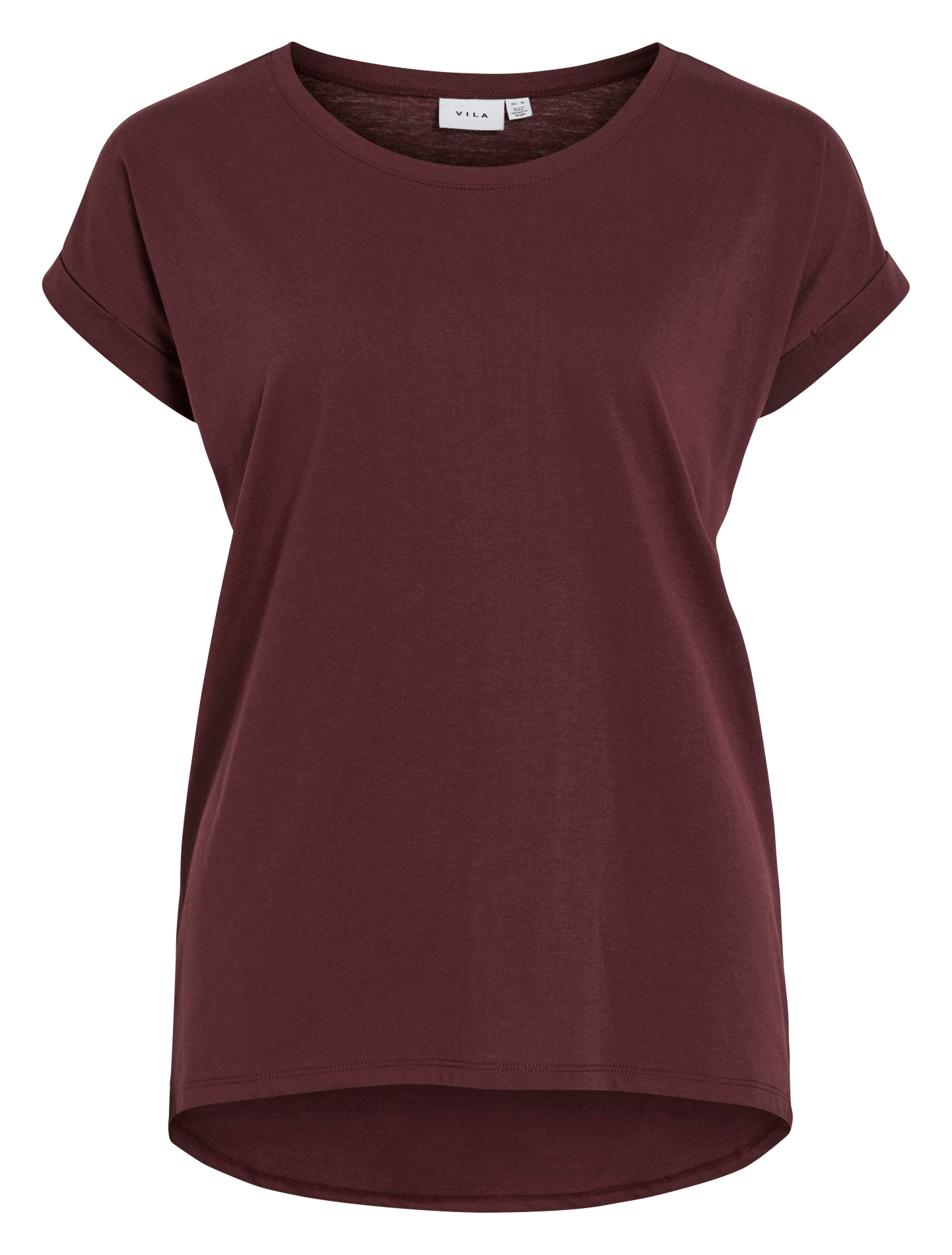 T-shirt van katoenmix met ronde hals VILA Bruin