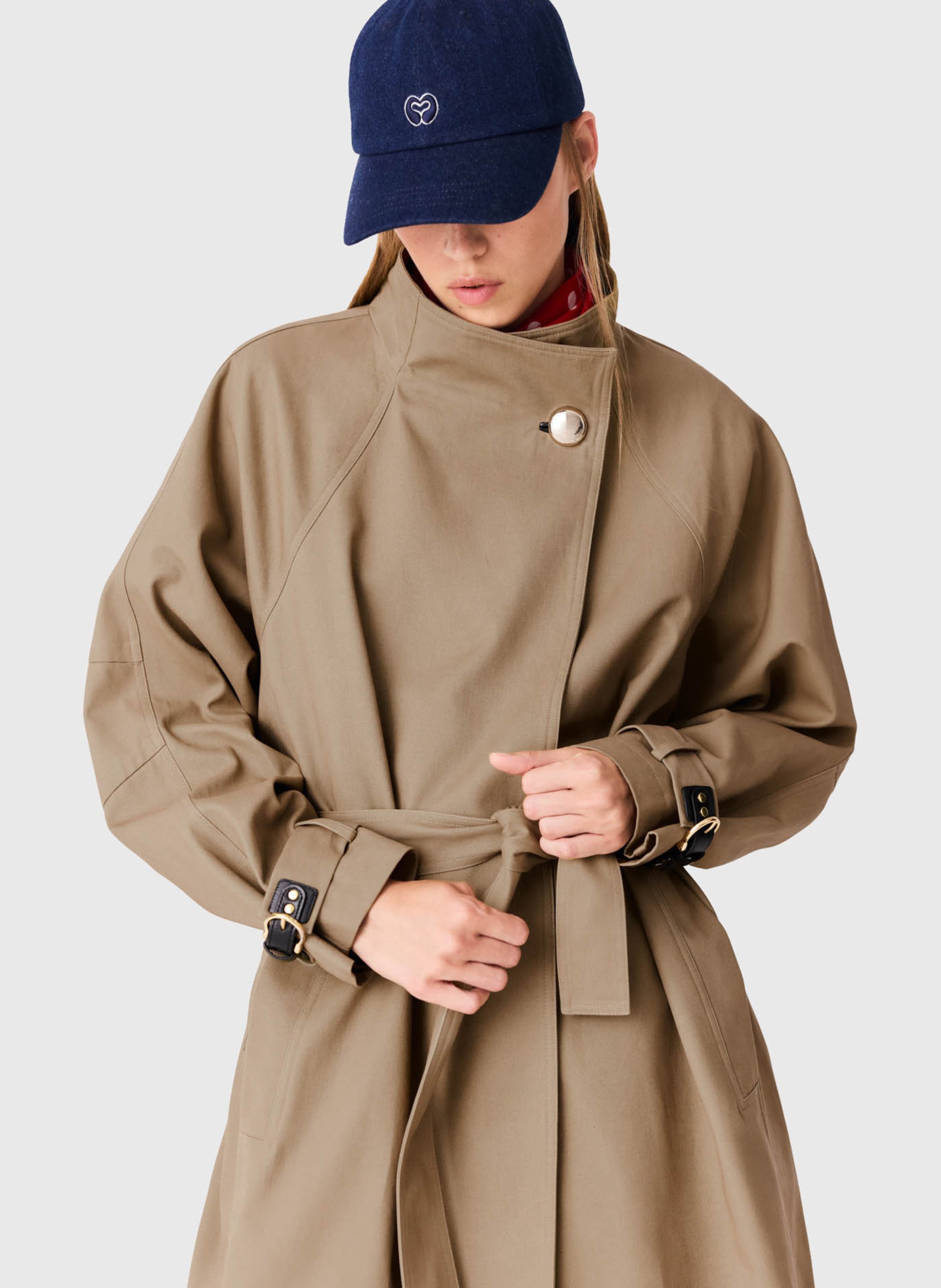 Trench met opstaande kraag van katoen MAJE Beige