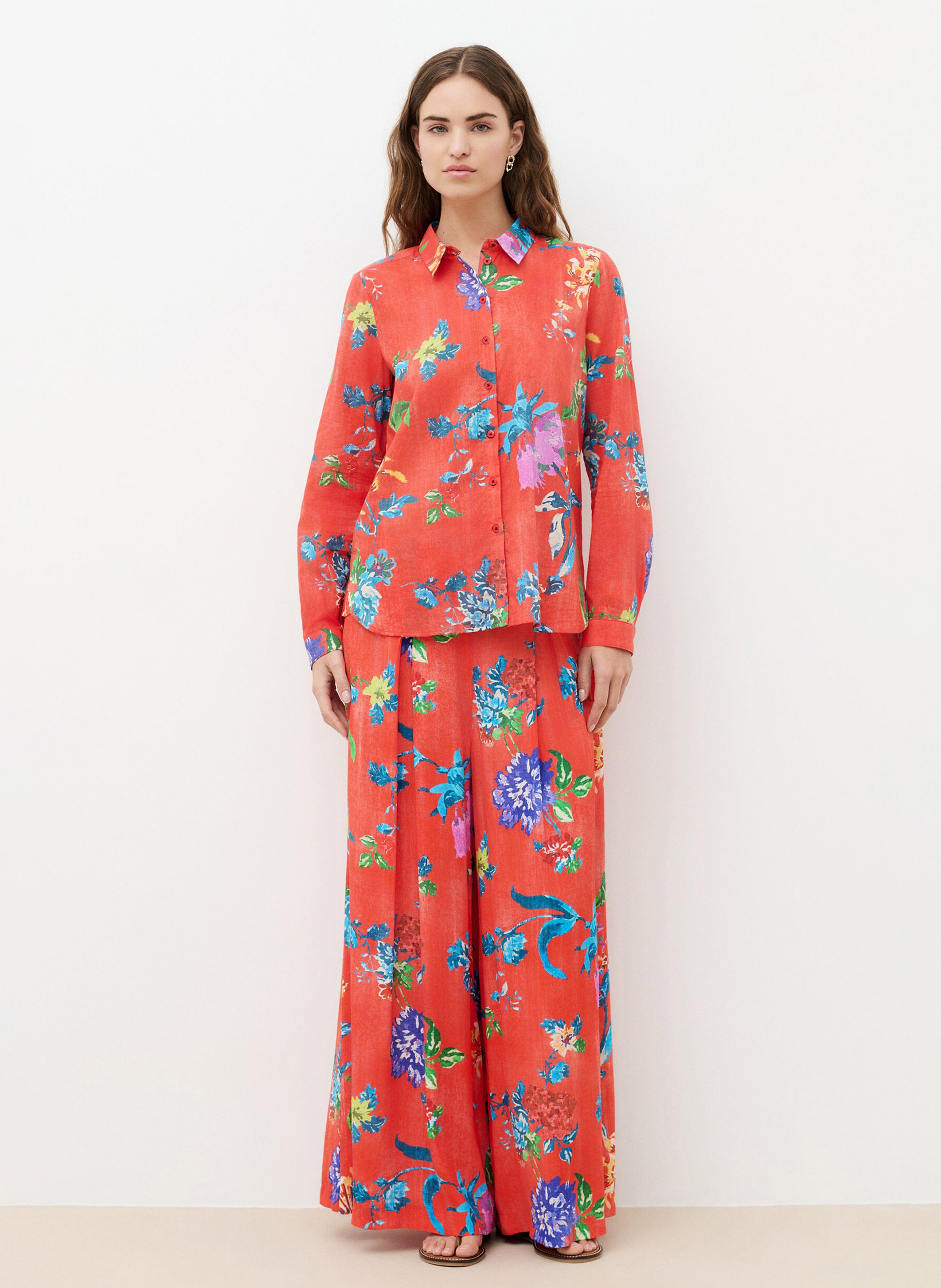 Cotton shirt with floral print CAROLL Red