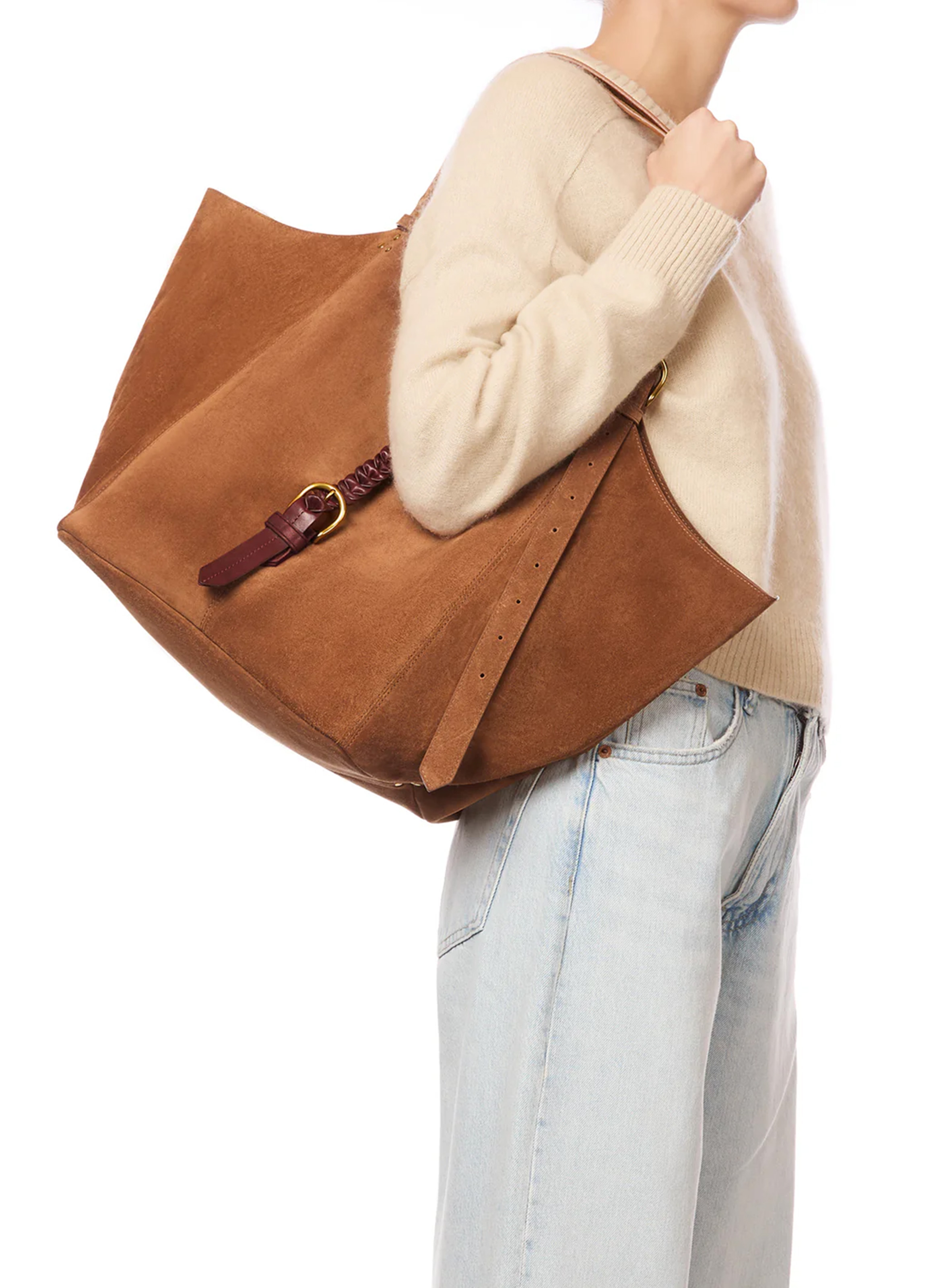 Sac cabas en cuir velours JEROME DREYFUSS Marron