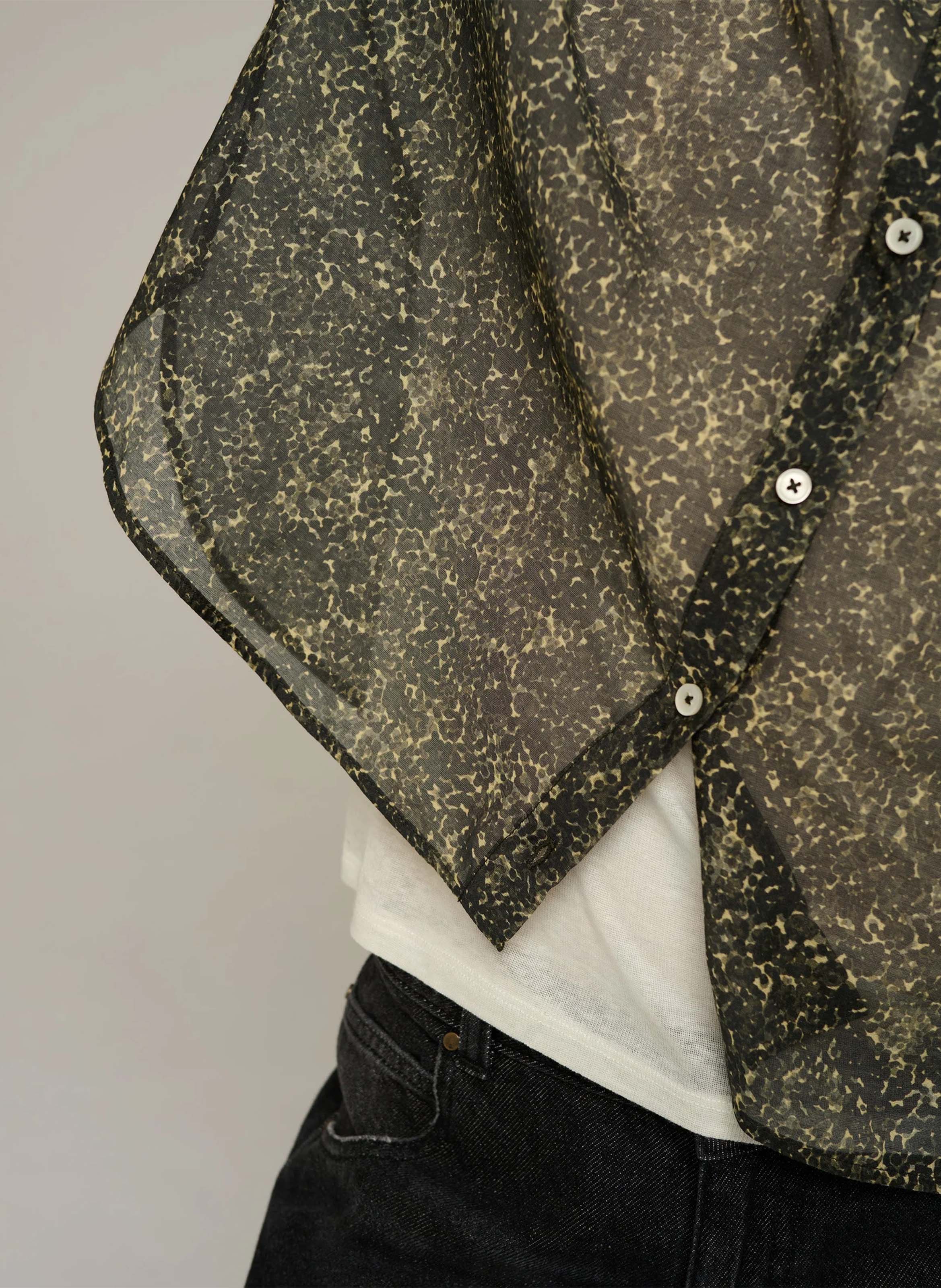 Straight shirt with classic collar in printed cotton and silk blend COTELAC ACOTE Black