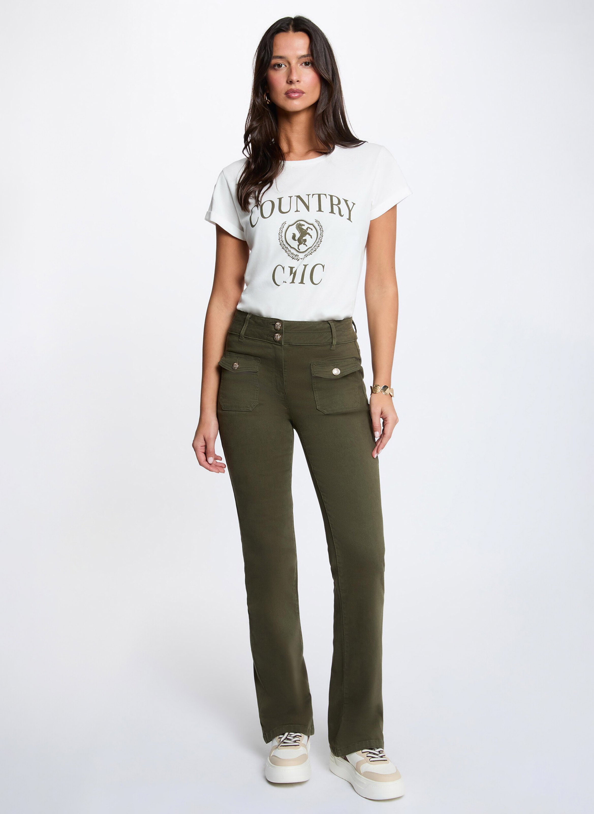 Straight-leg cotton-blend pants MORGAN Green