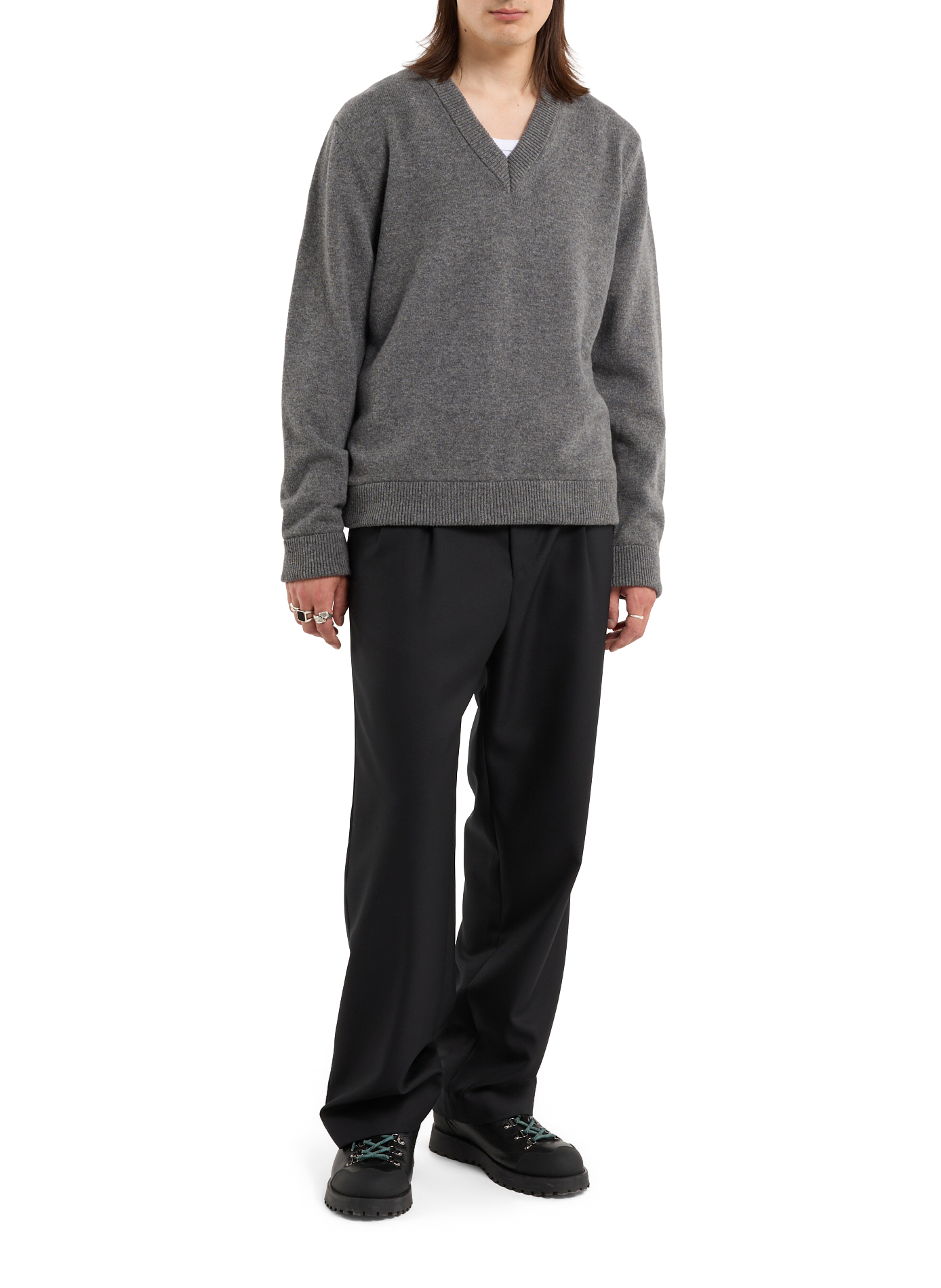 Loose-fit wool V-neck sweater SAISON 1865 Grey