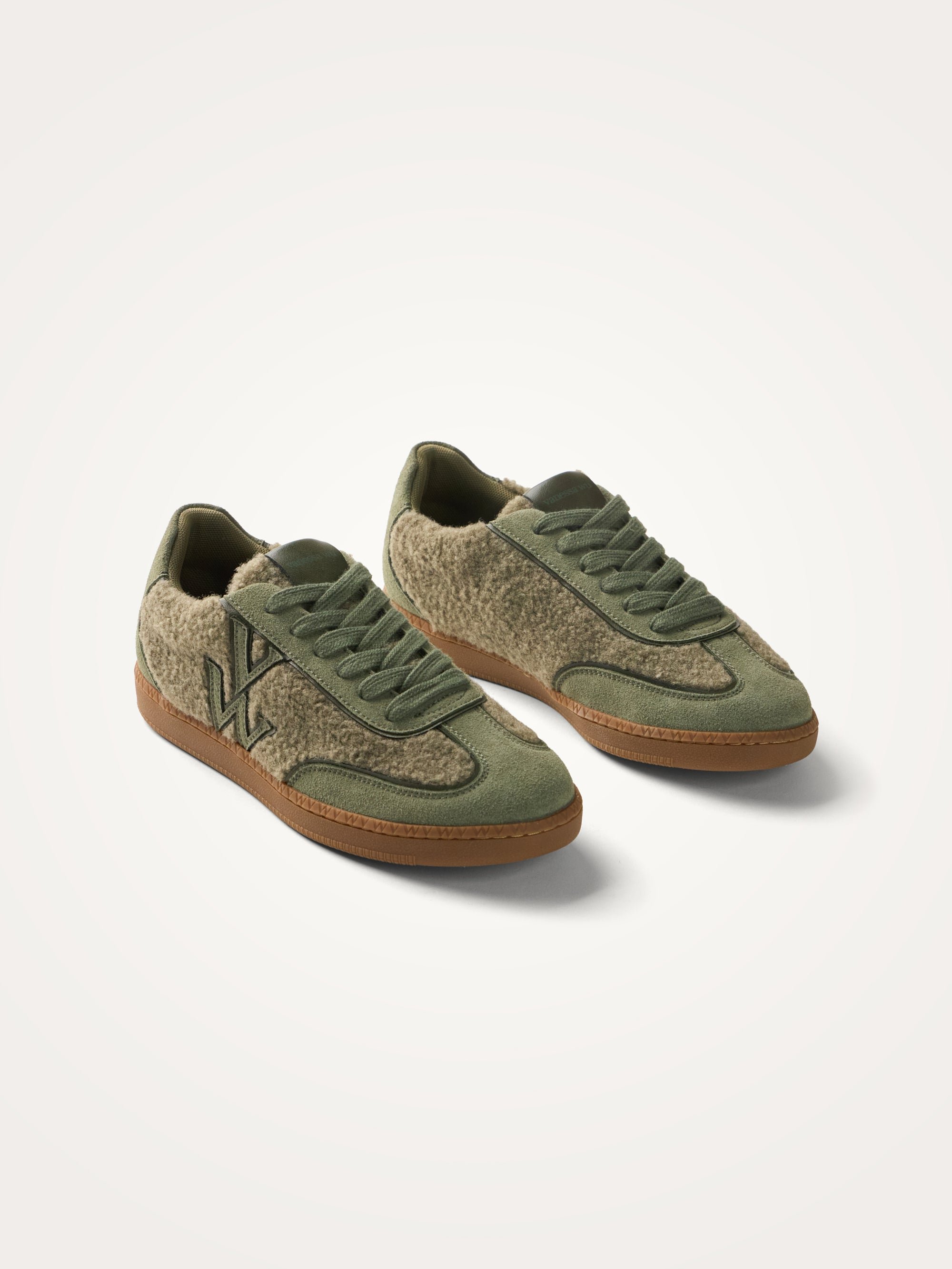 Monogram faux shearling sneakers with retro sole VANESSA WU Khaki