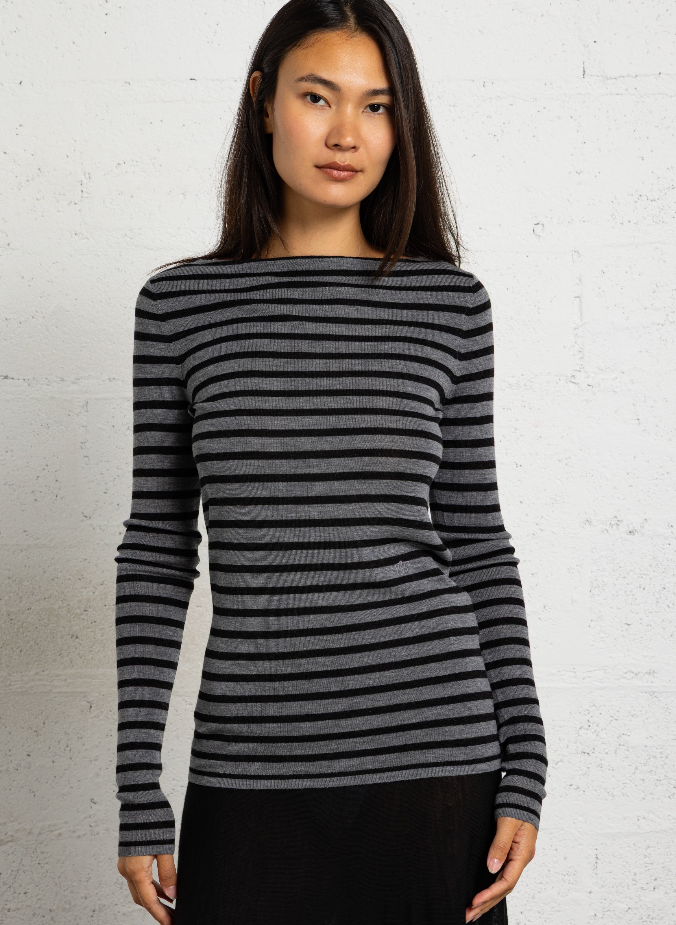 Pull col bateau rayé en laine  LAURENCE BRAS Gris