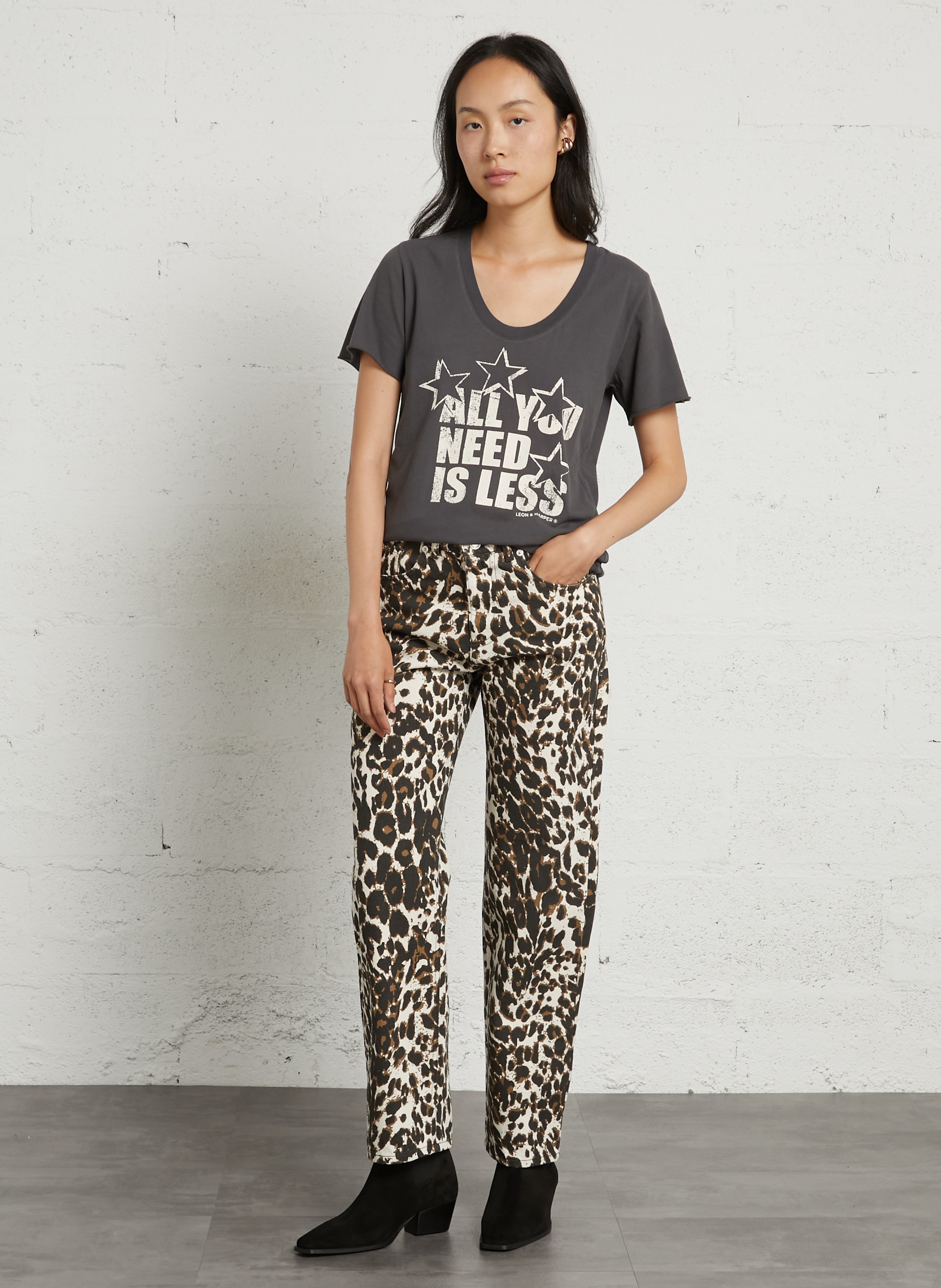 Gerade geschnittene Jeans mit Leopardenmuster aus Baumwolle IKKS Braun