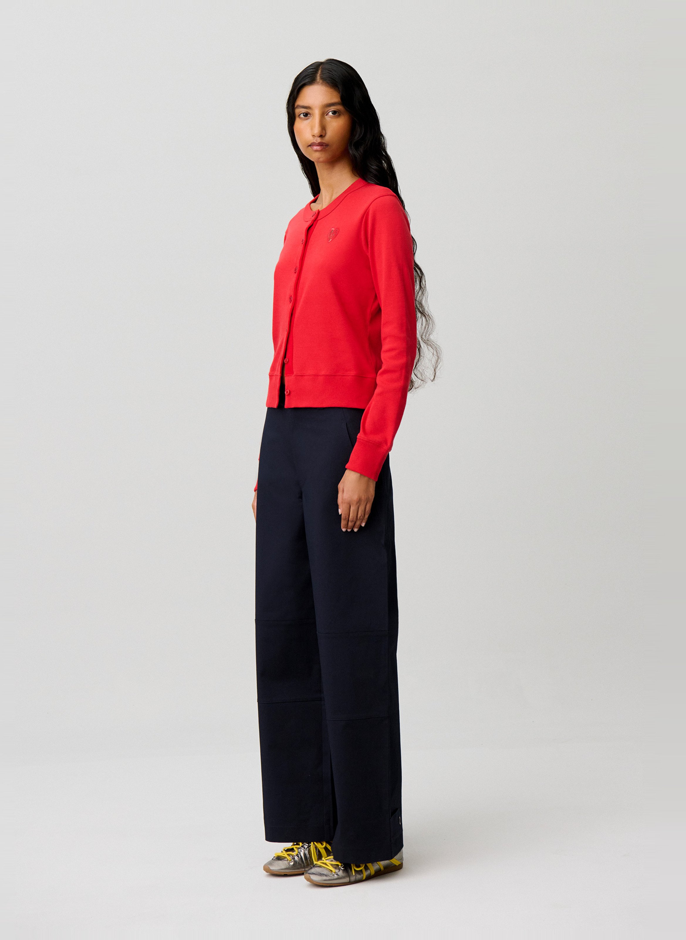 Mouwloze blouse van spijkerstof met klassieke kraag CLAUDIE PIERLOT Rood