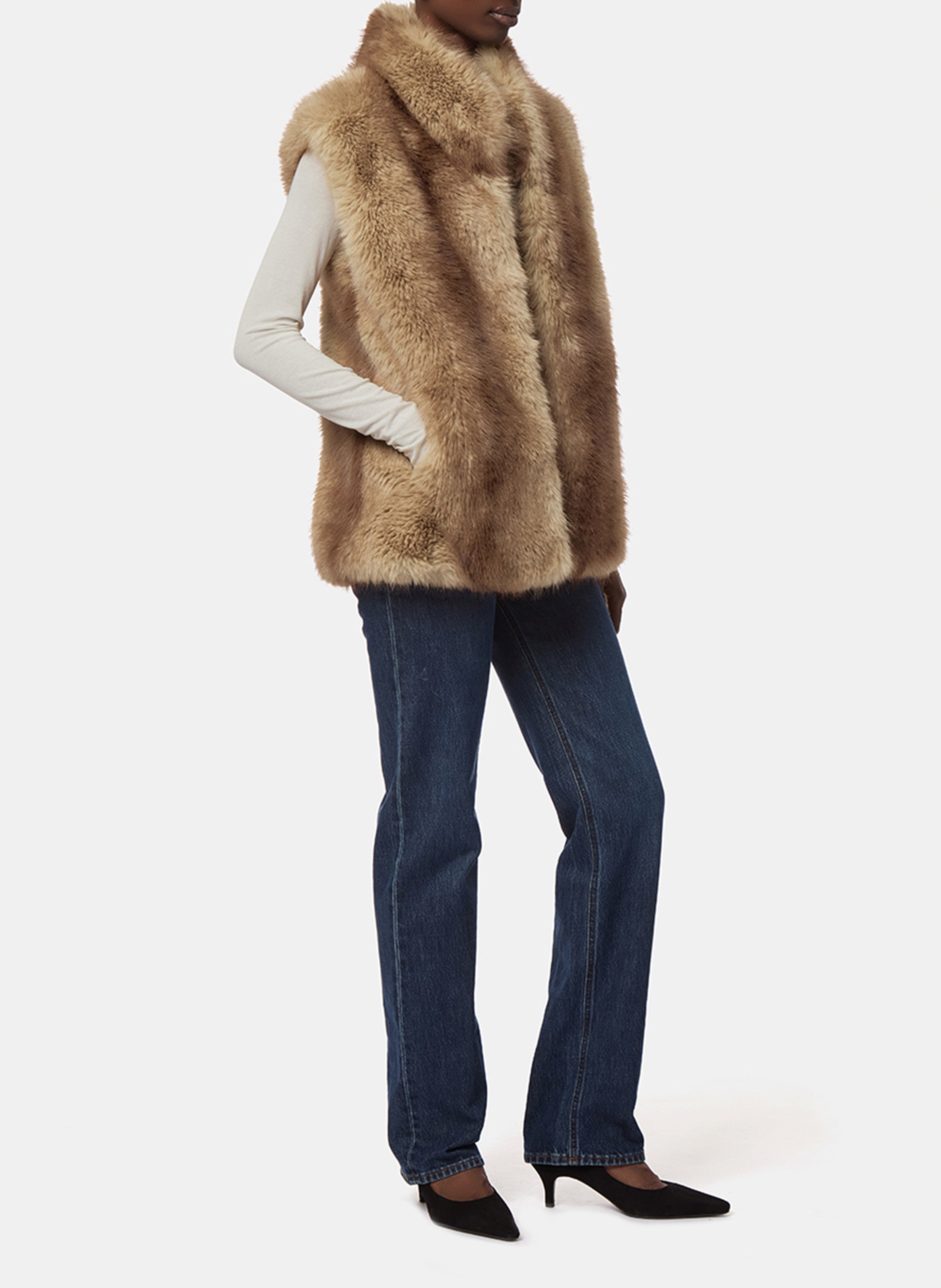 Rechte mouwloze jas met fakefur-effect APPARIS Beige