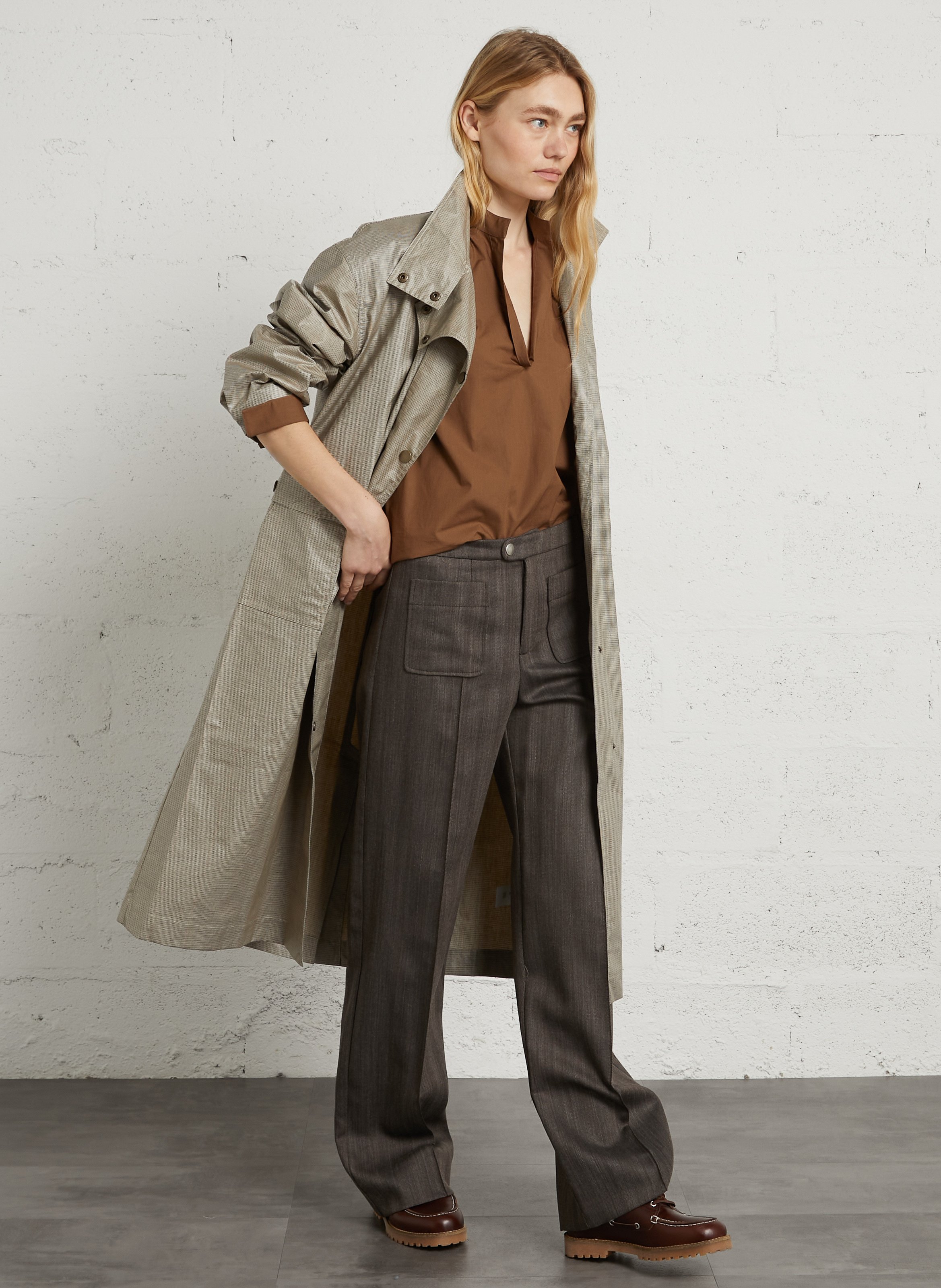 Straight-fit high-neck cotton windbreaker with belt LEON & HARPER Beige