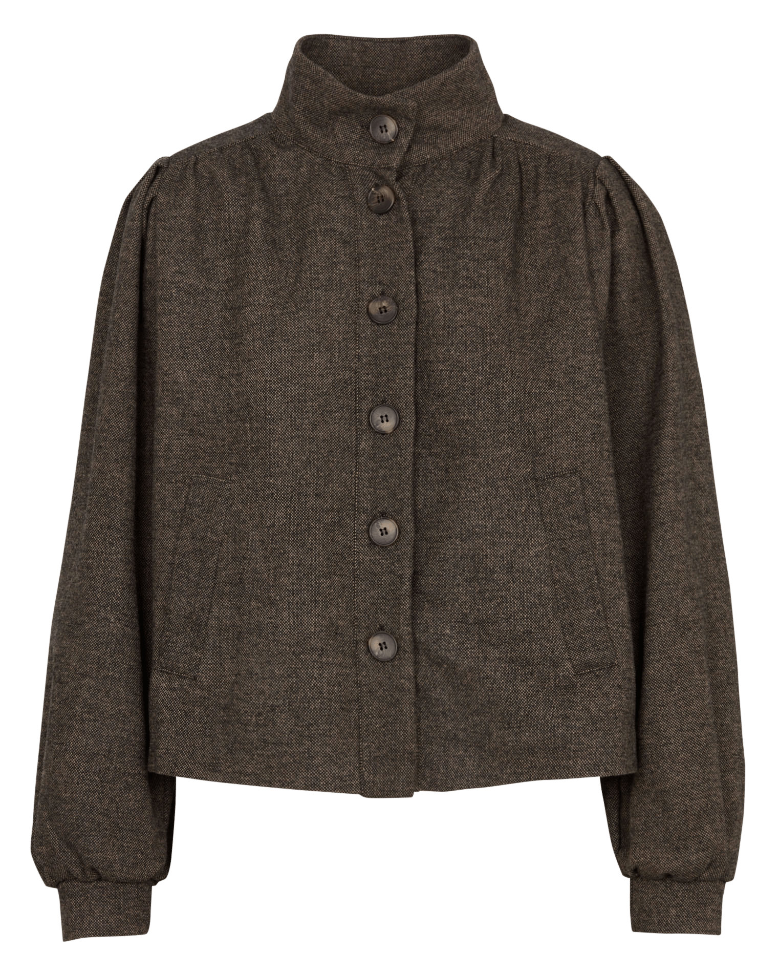 Gerade geschnittene Tweedjacke mit geknöpftem Stehkragen LA FEE MARABOUTEE Braun