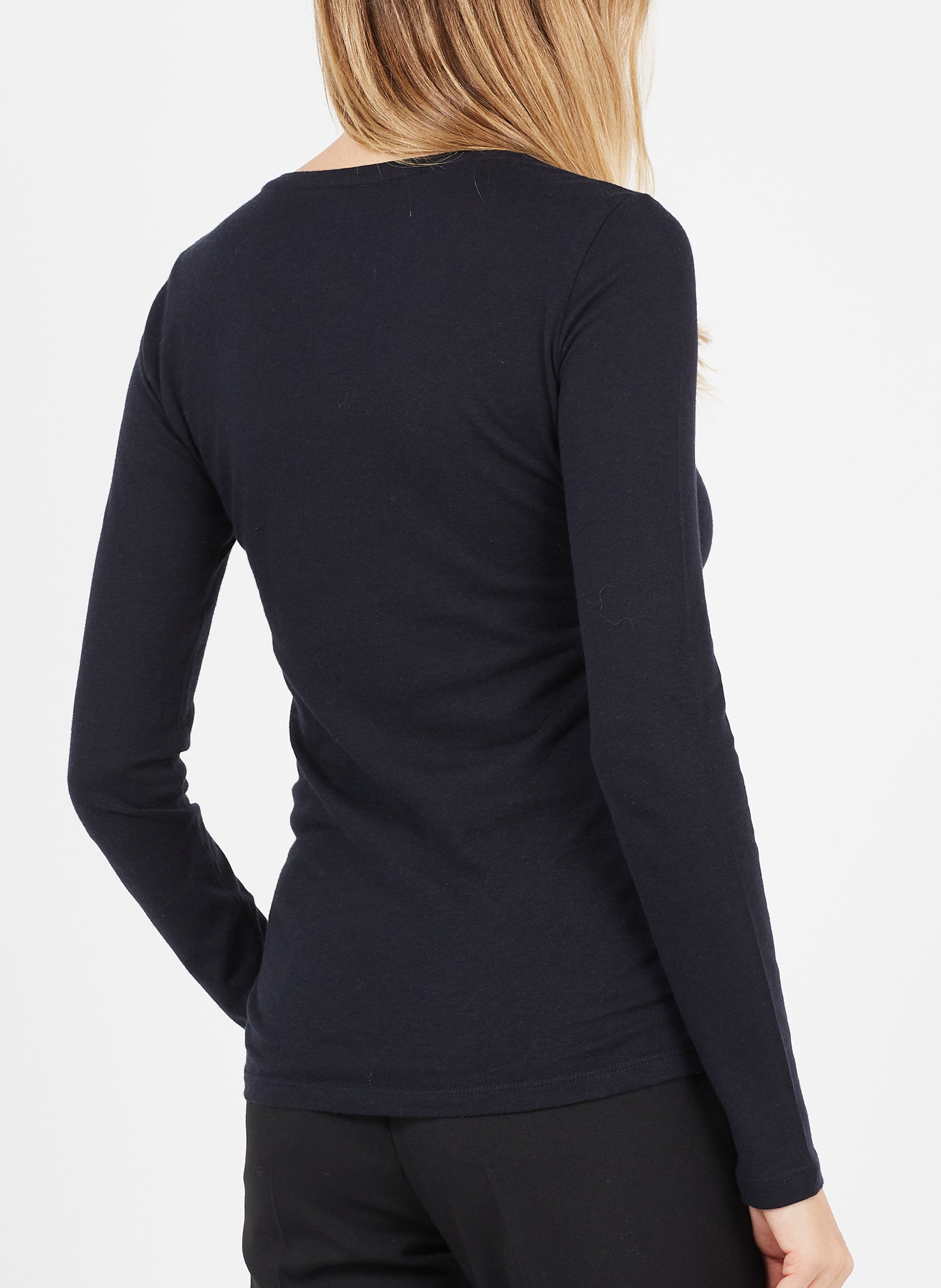 Tee-shirt col rond en coton et cachemire mélangé MAJESTIC FILATURES Bleu