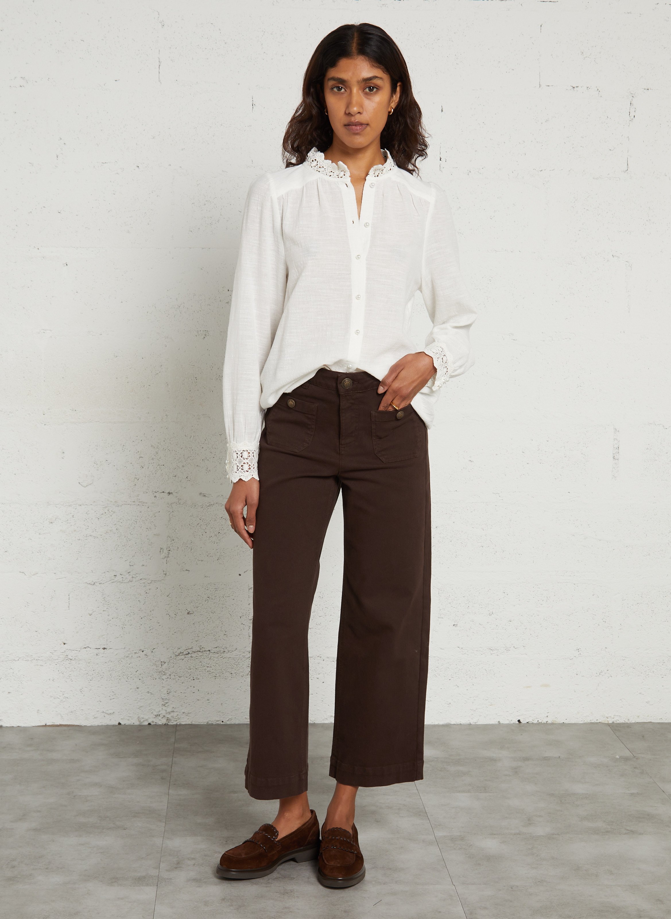 Jean cropped en coton mélangé MAISON 123 Marron