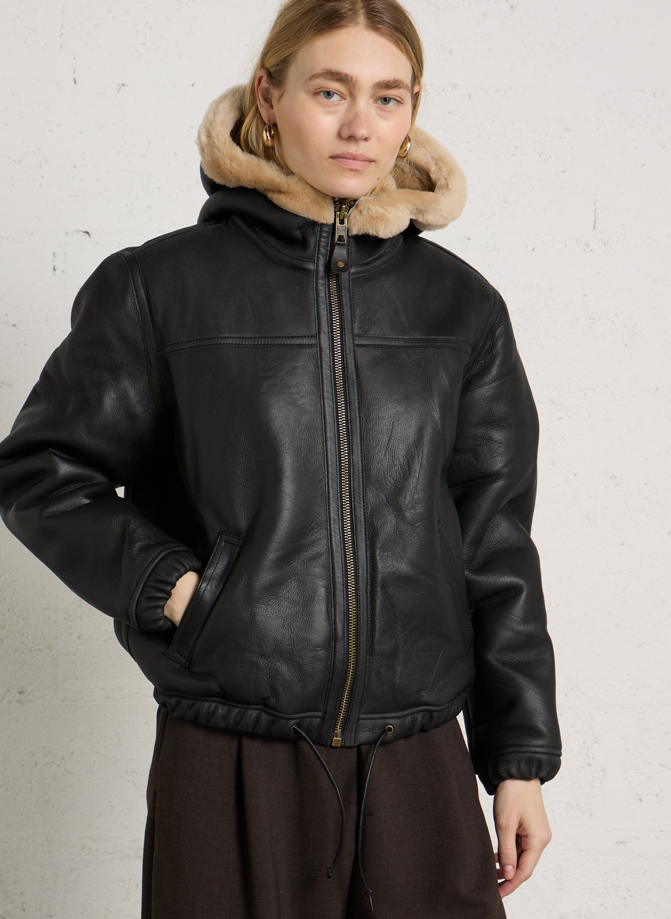 Oversized leather jacket SCHOTT Brown