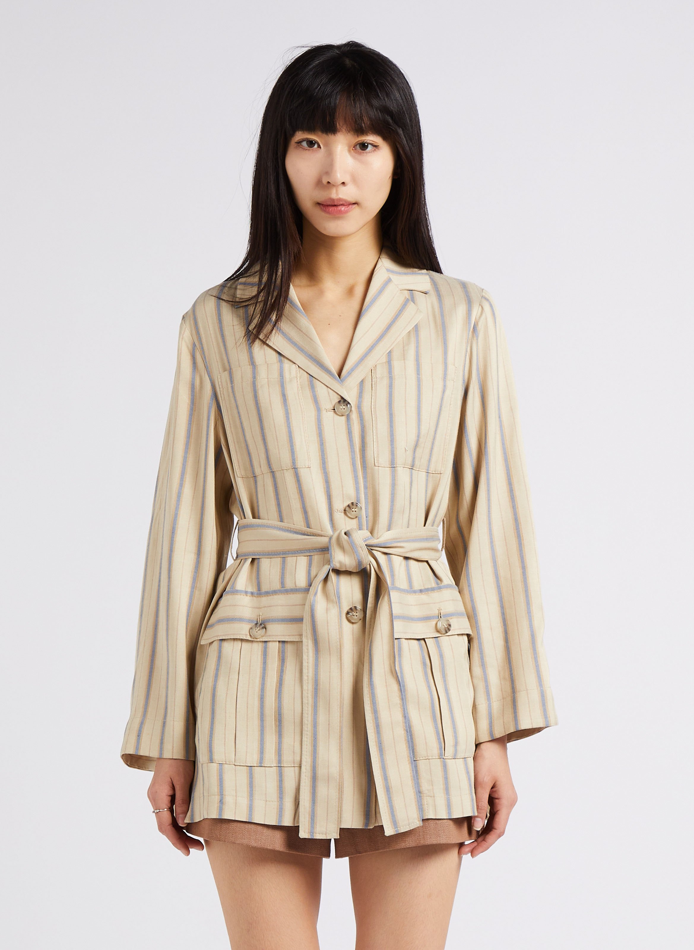 Veste boutonnée et ceinturée à rayures MAX&Co. Beige