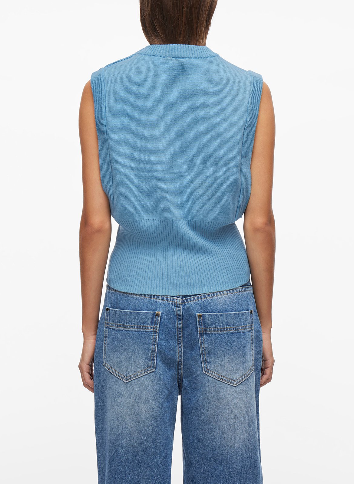 Striped sleeveless cotton blend vest ROUGE EDIT Blue