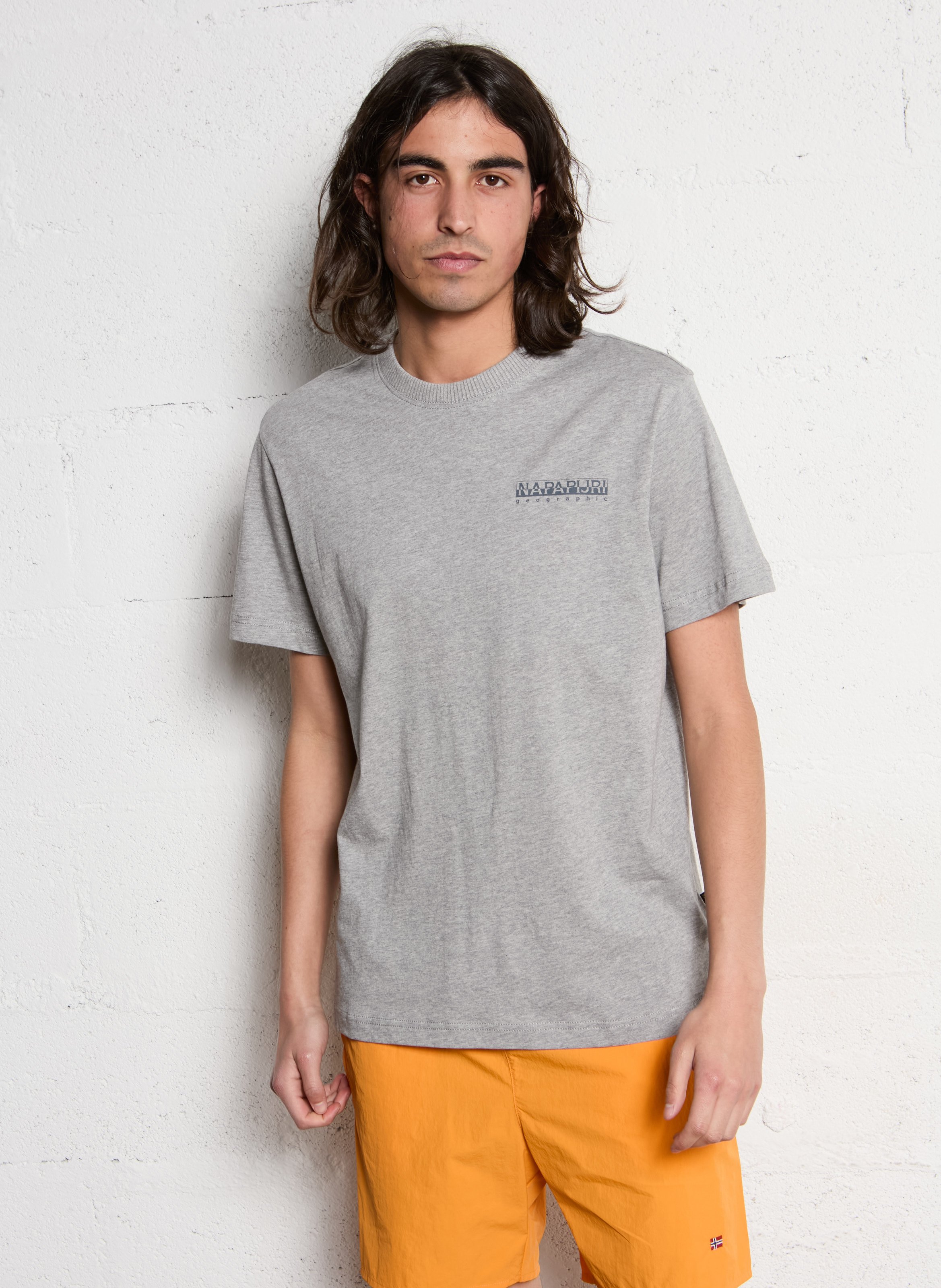 Gerade geschnittenes Baumwoll-T-Shirt mit Print NAPAPIJRI Grau