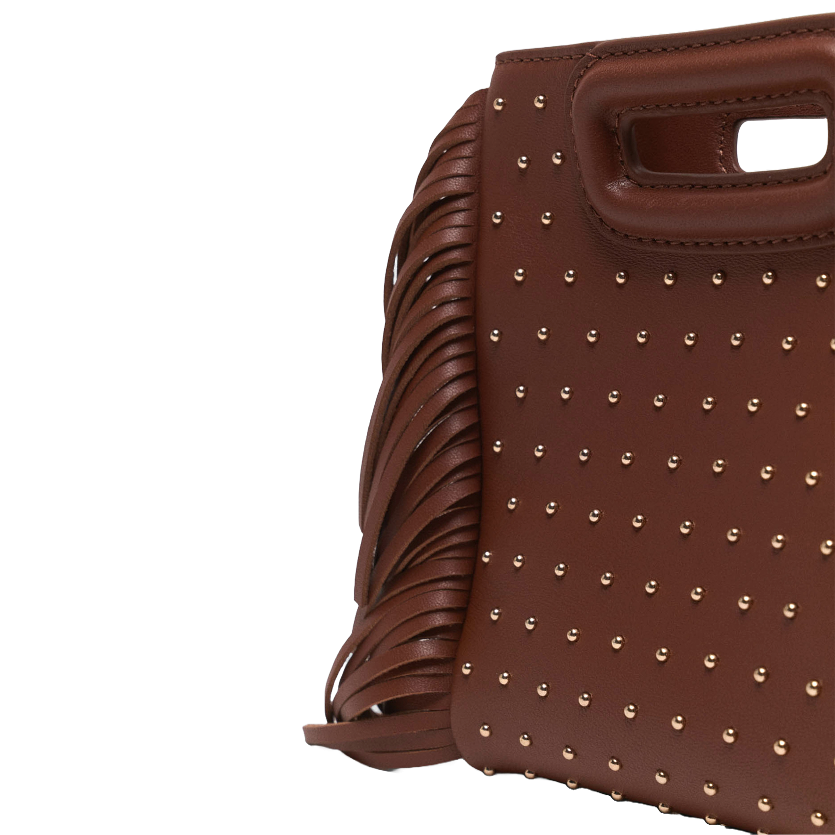 Sac en cuir à franges et studs MAJE Marron