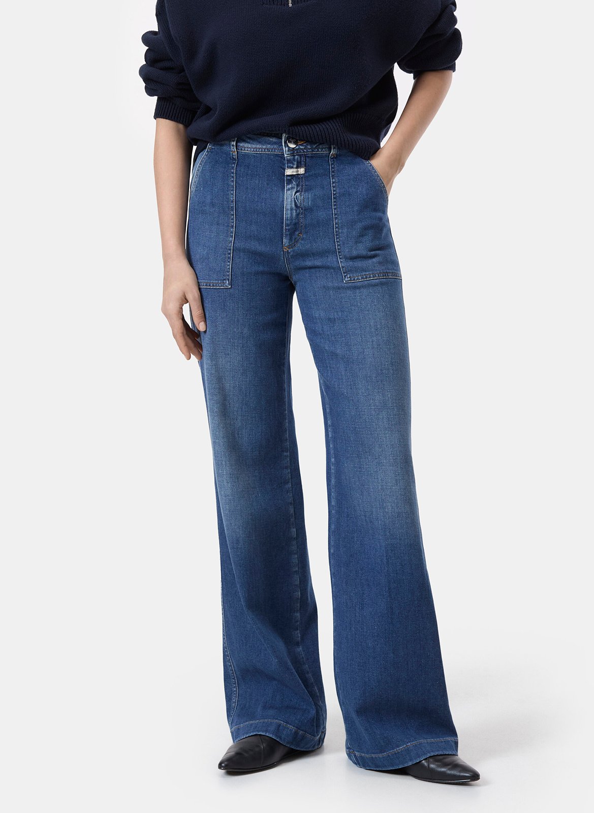 Jean boo-cut taille haute uni CLOSED Bleu