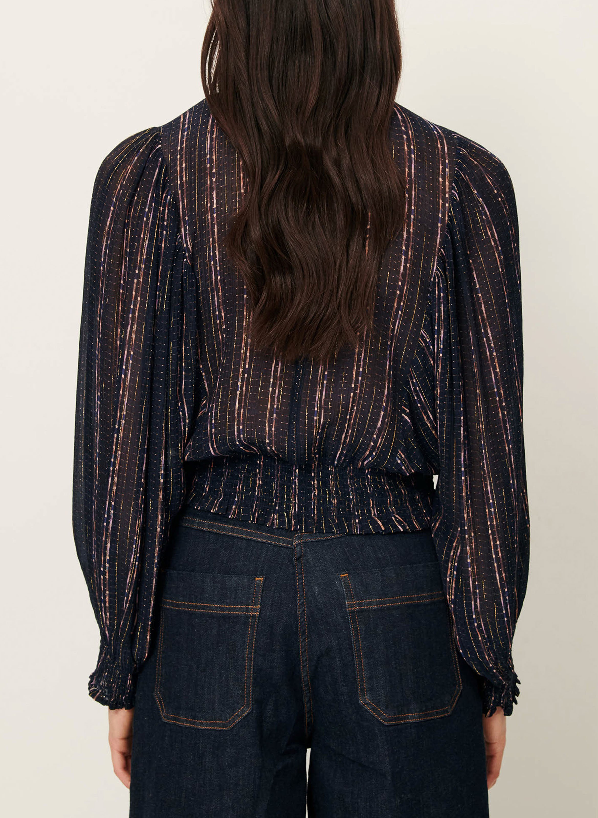 Blouse col montant droite imprimée SESSUN Bleu