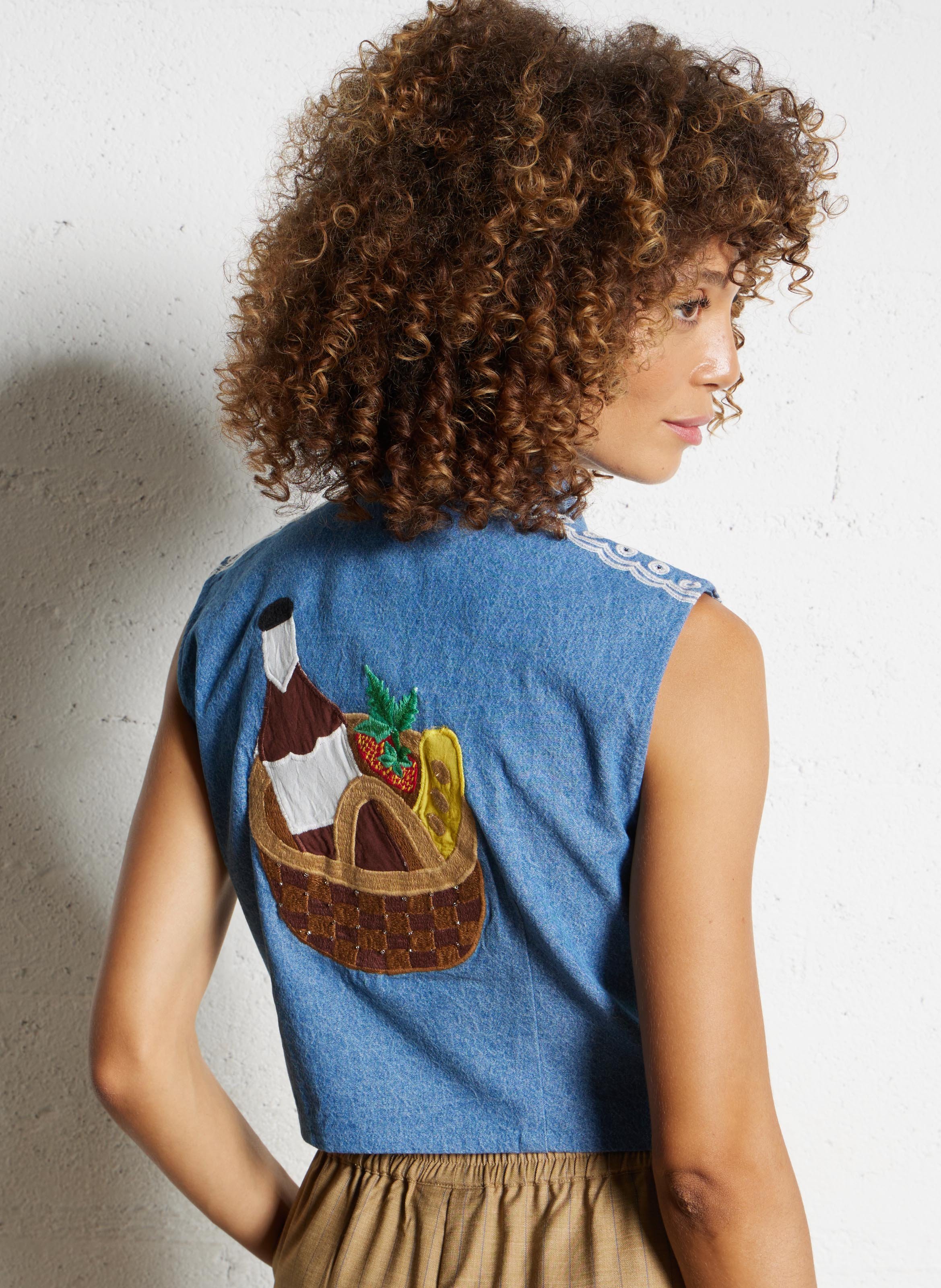 Veste courte sans manches brodée STELLA NOVA Bleu