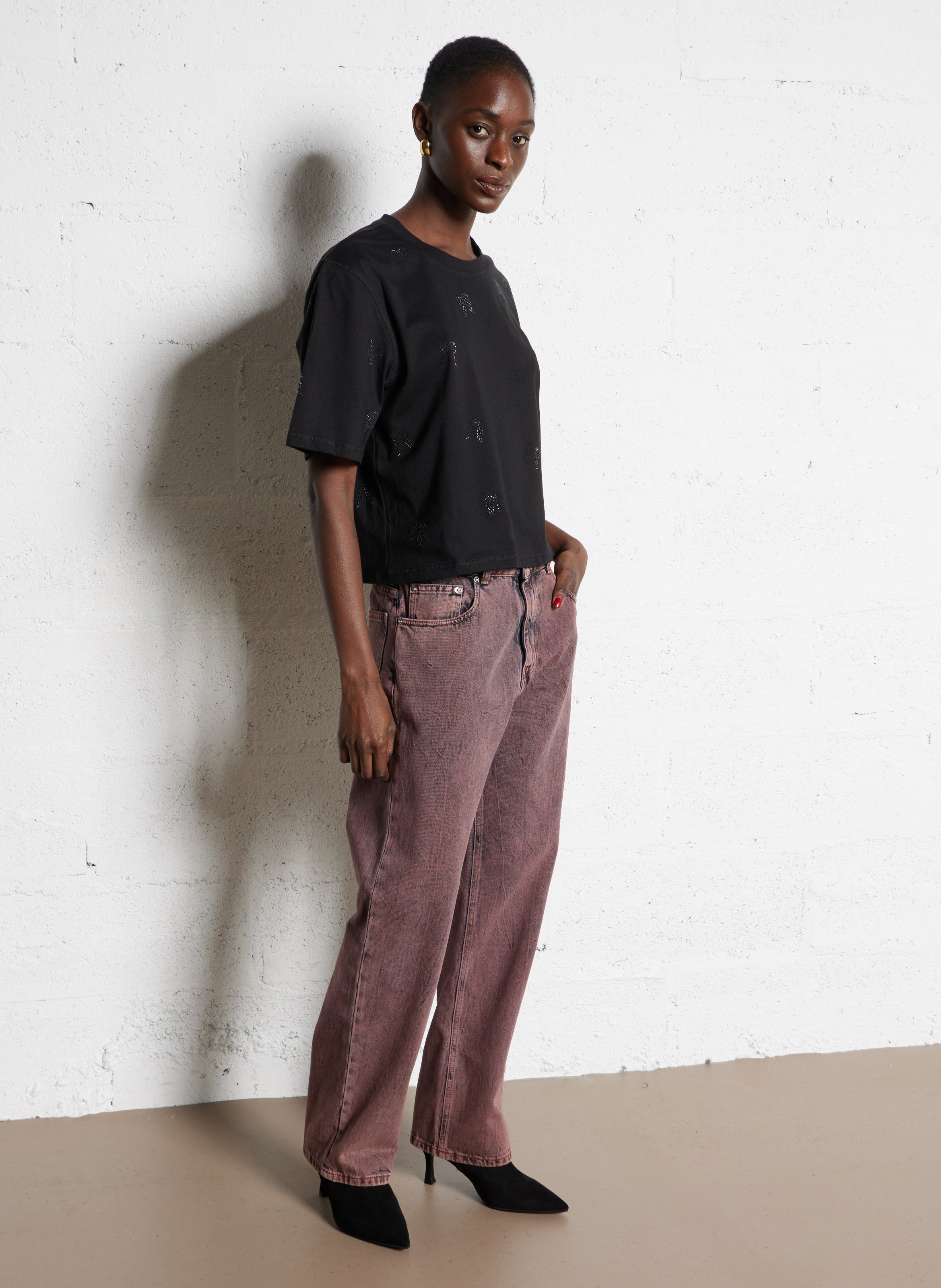 Jean large en coton BERENICE Rose