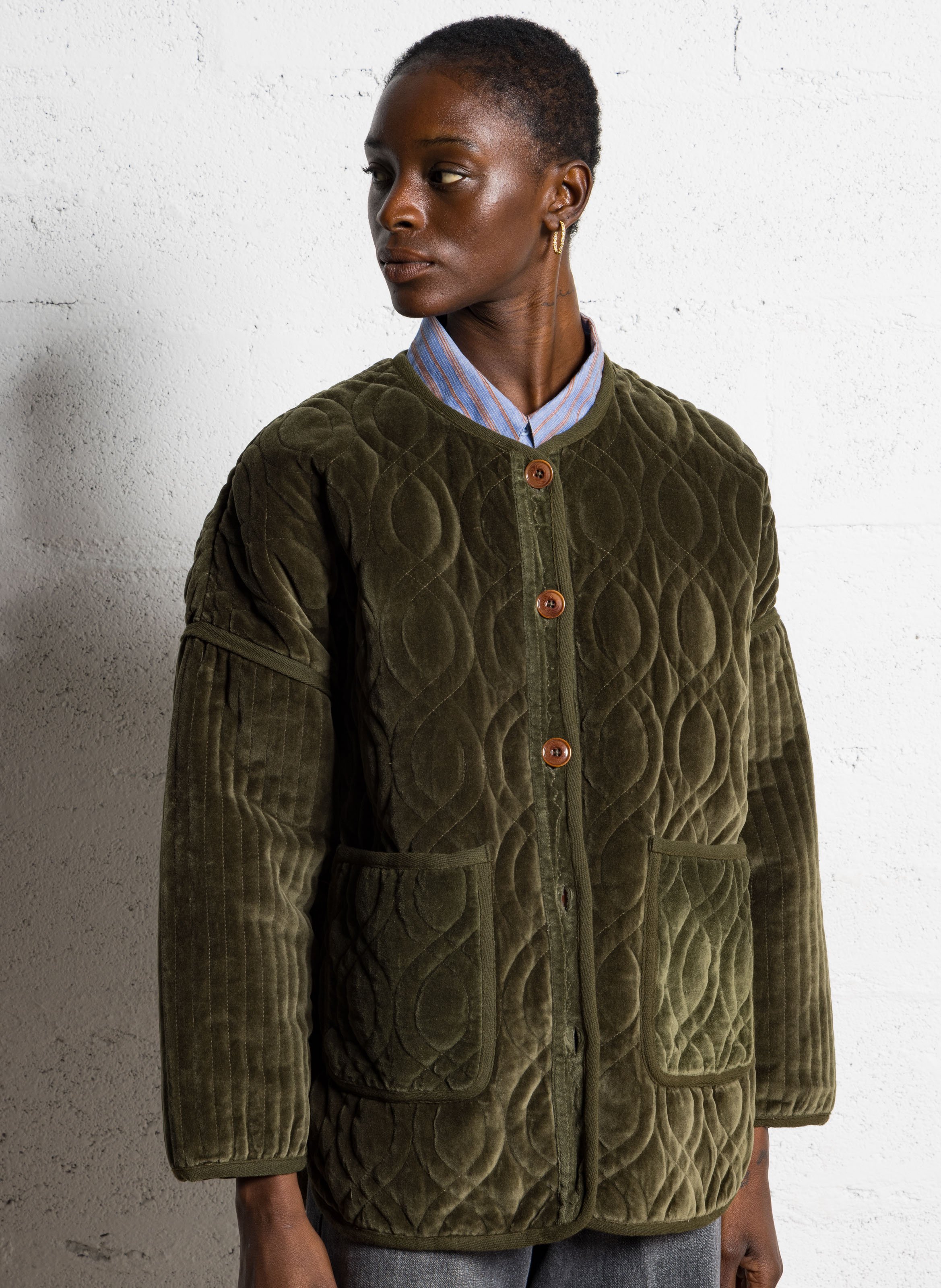 Round-neck cotton jacket SACRECOEUR Green