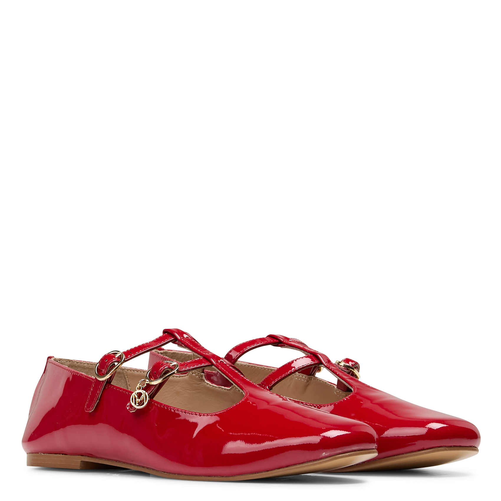 Leather double-strap ballet flats PETITE MENDIGOTE Red