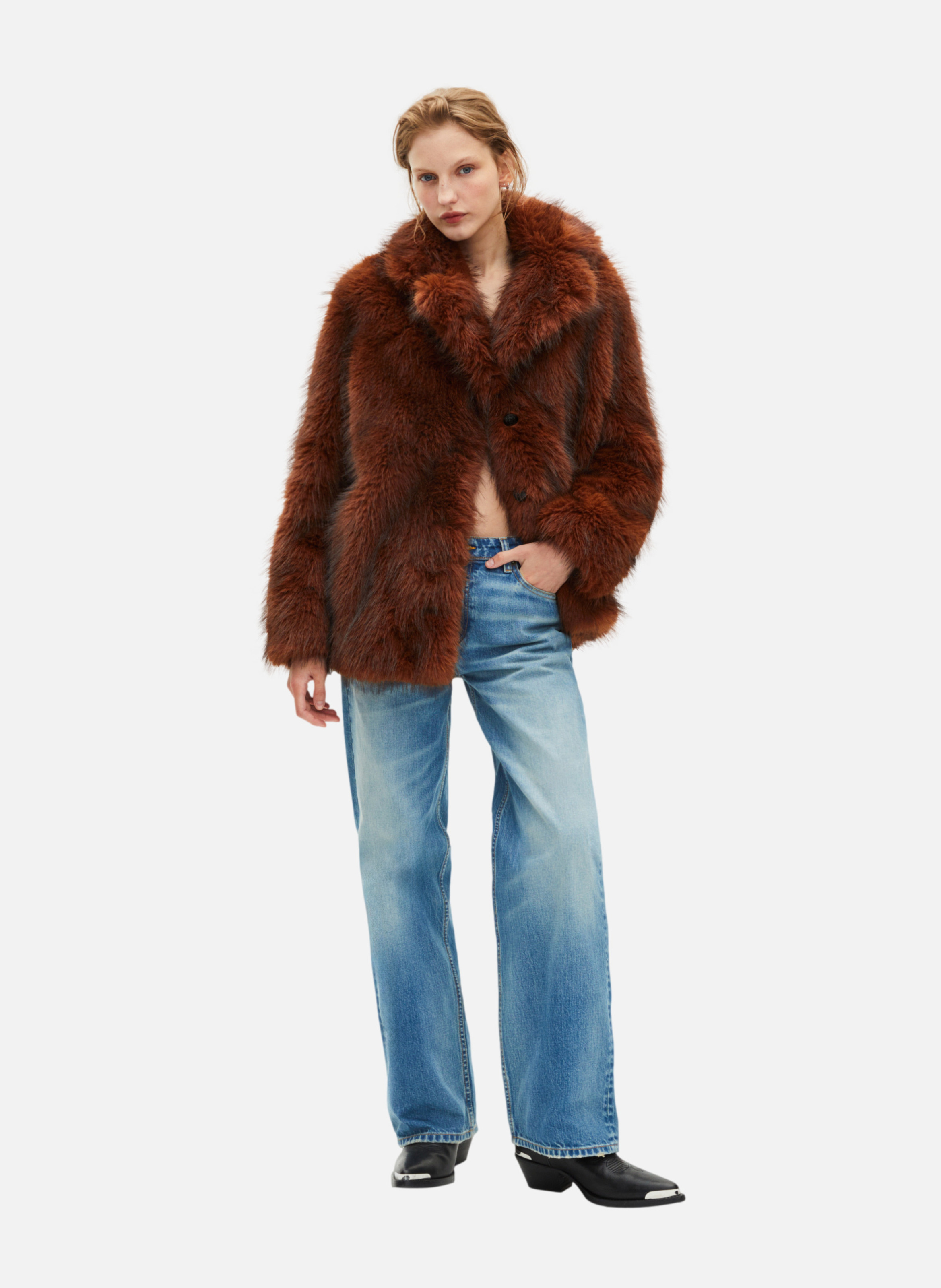 Short faux fur coat THE KOOPLES Brown