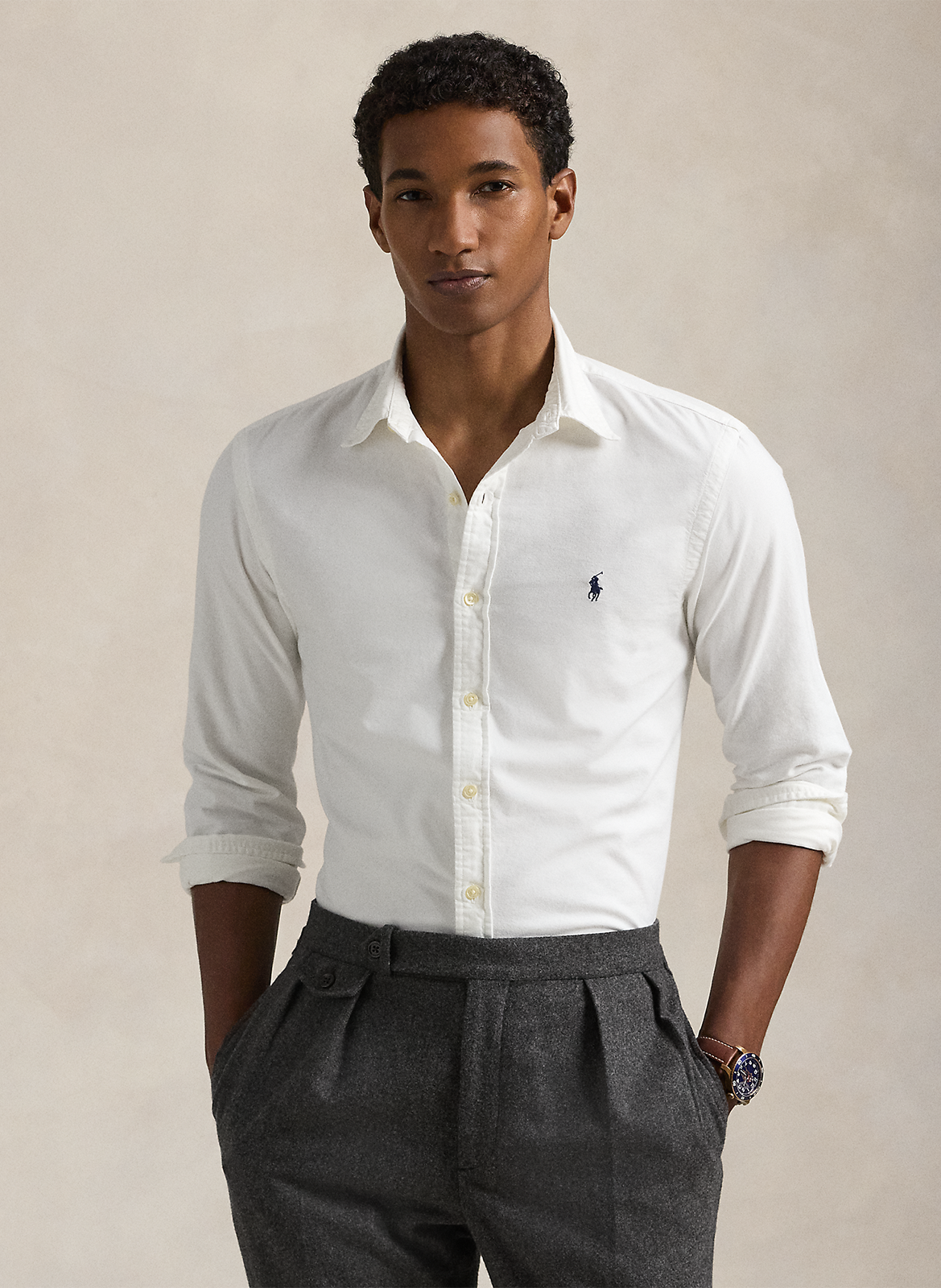 Slim-fit cotton shirt with button-down collar and Pony Player POLO RALPH LAUREN White