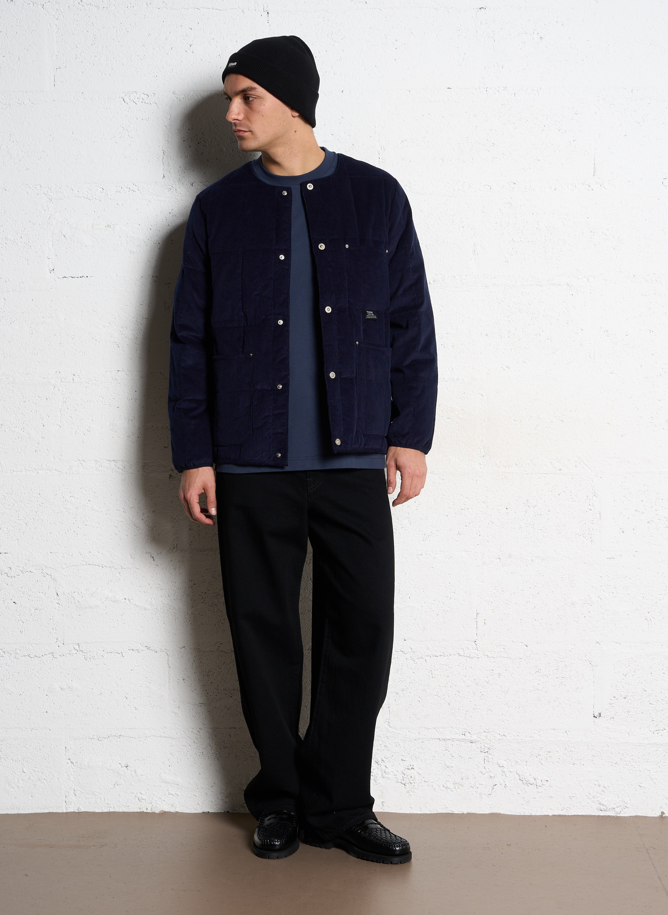 Solid quilted straight velvet jacket TAION Blue