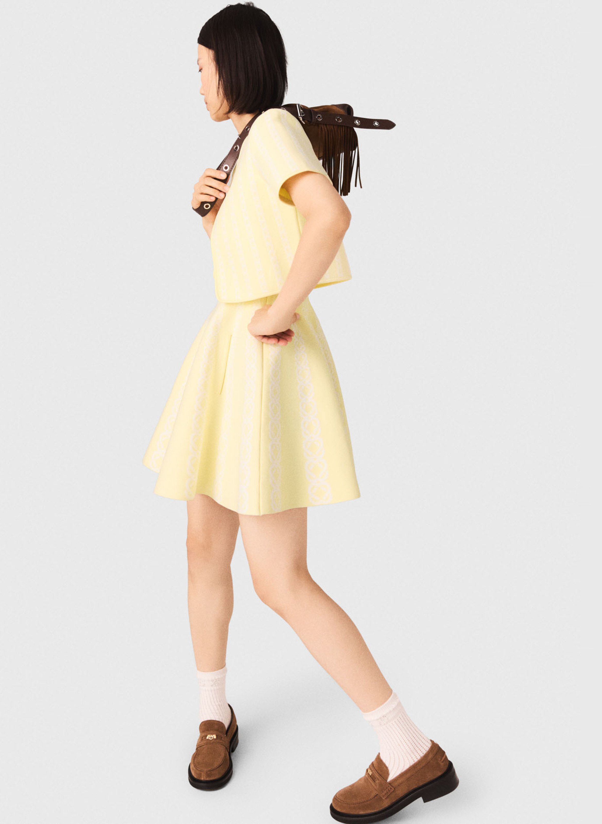 Veste courte col rond rayée MAJE Jaune