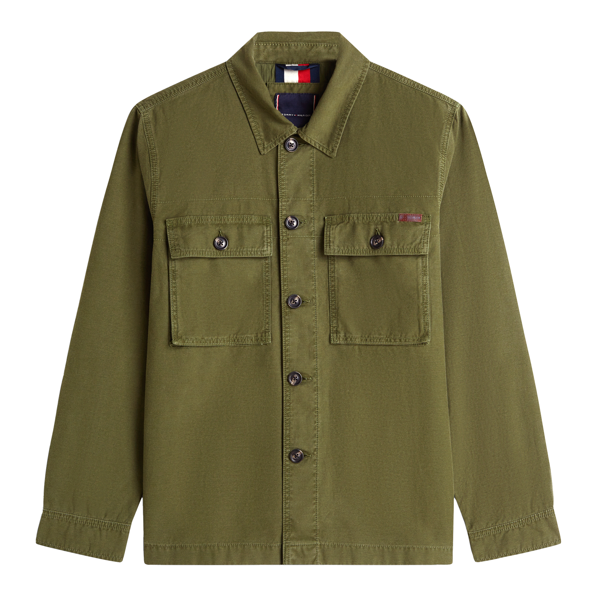 Veste droite col classique en coton bio et coton TOMMY HILFIGER Vert